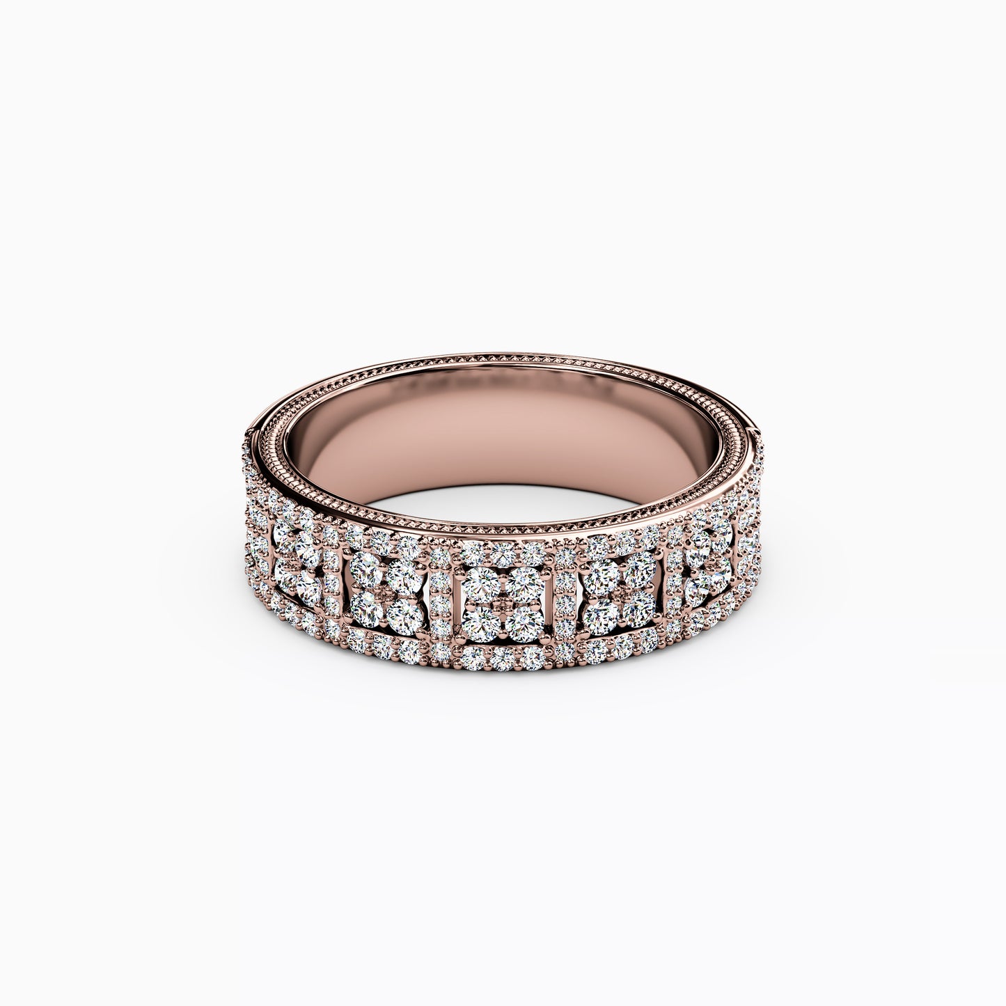 Shared Prong Detailed Edge Ring in 14K Gold With Diamonds