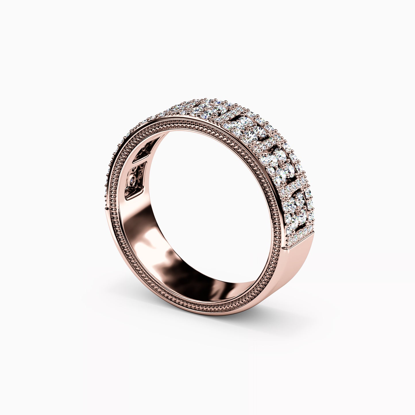 Shared Prong Detailed Edge Ring in 14K Gold With Diamonds