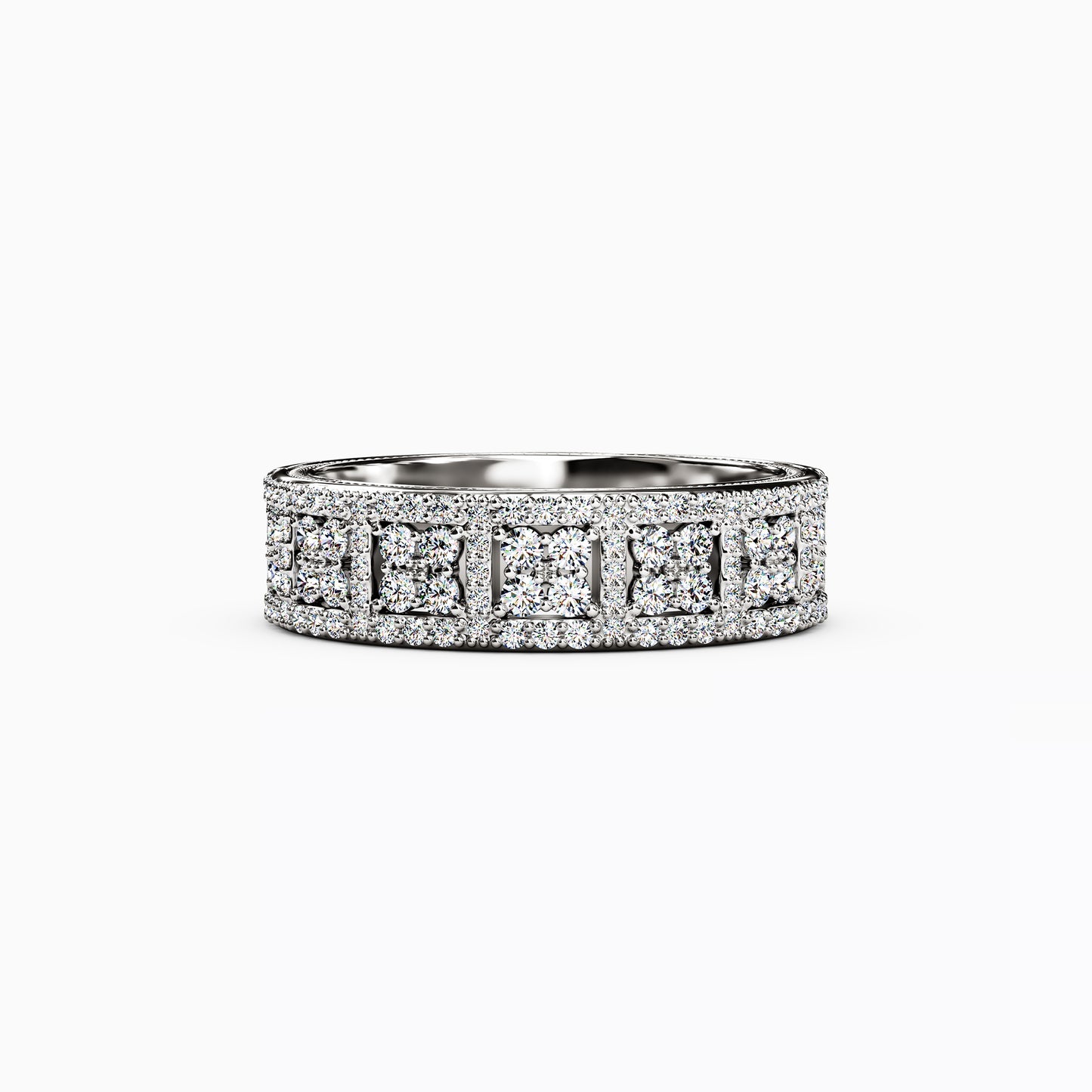 Shared Prong Detailed Edge Ring in 14K Gold With Diamonds