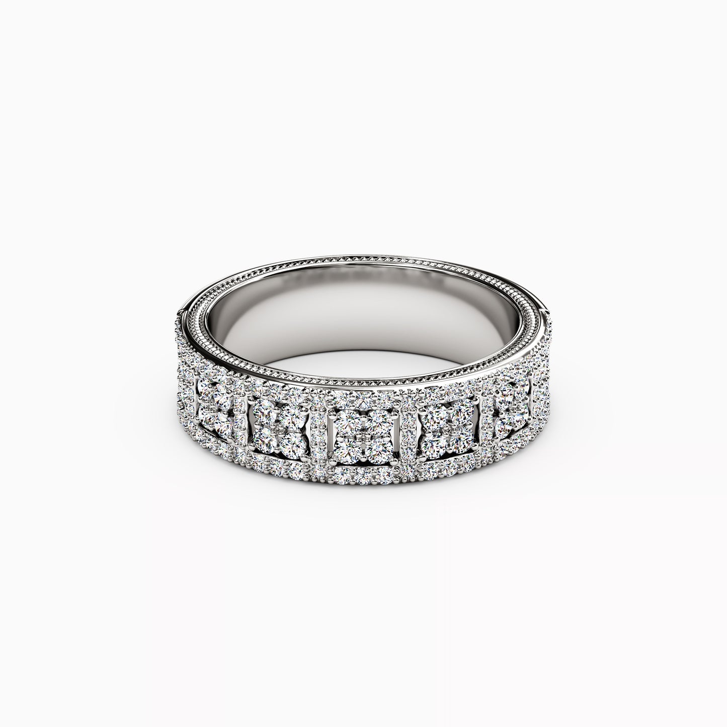 Shared Prong Detailed Edge Ring in 14K Gold With Diamonds