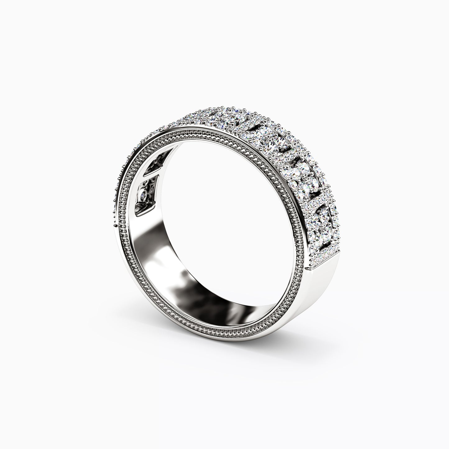 Shared Prong Detailed Edge Ring in 14K Gold With Diamonds