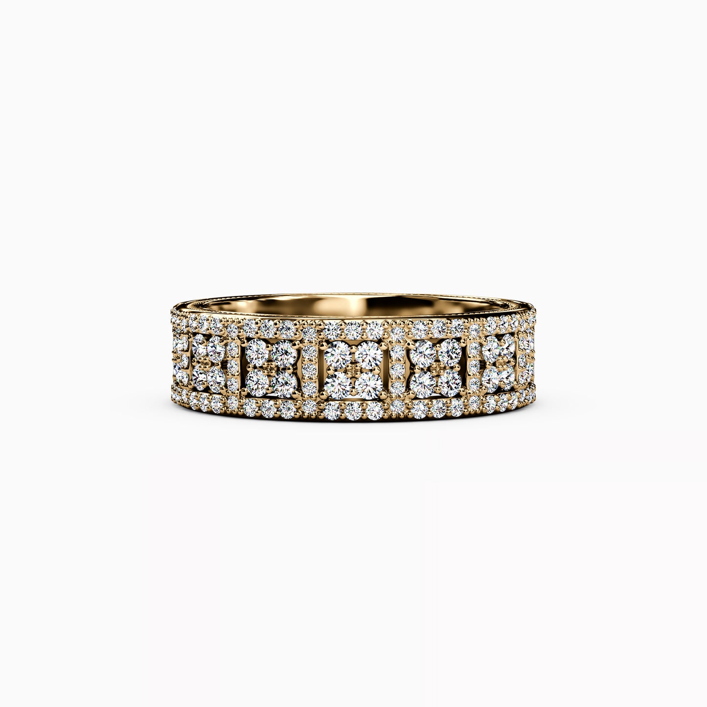 Shared Prong Detailed Edge Ring in 14K Gold With Diamonds