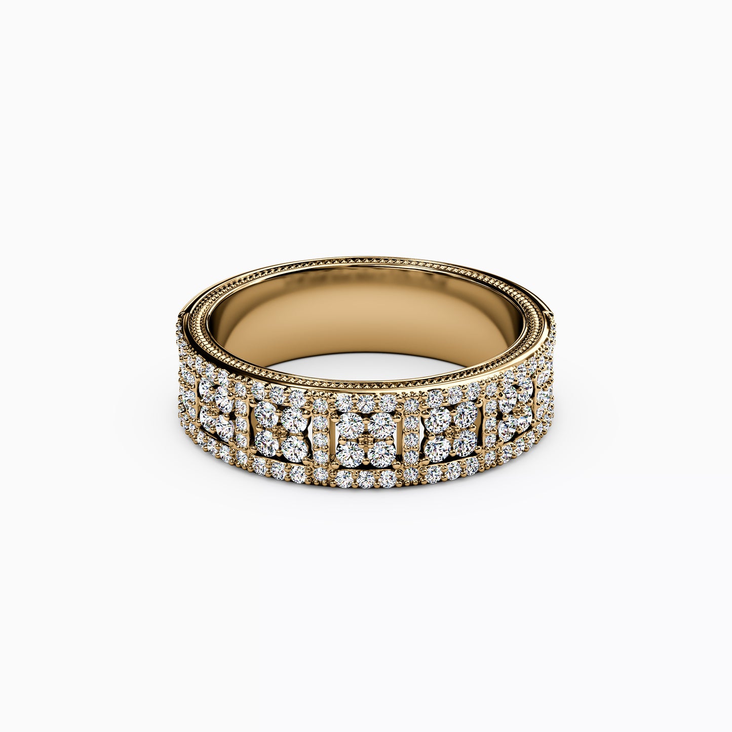 Shared Prong Detailed Edge Ring in 14K Gold With Diamonds