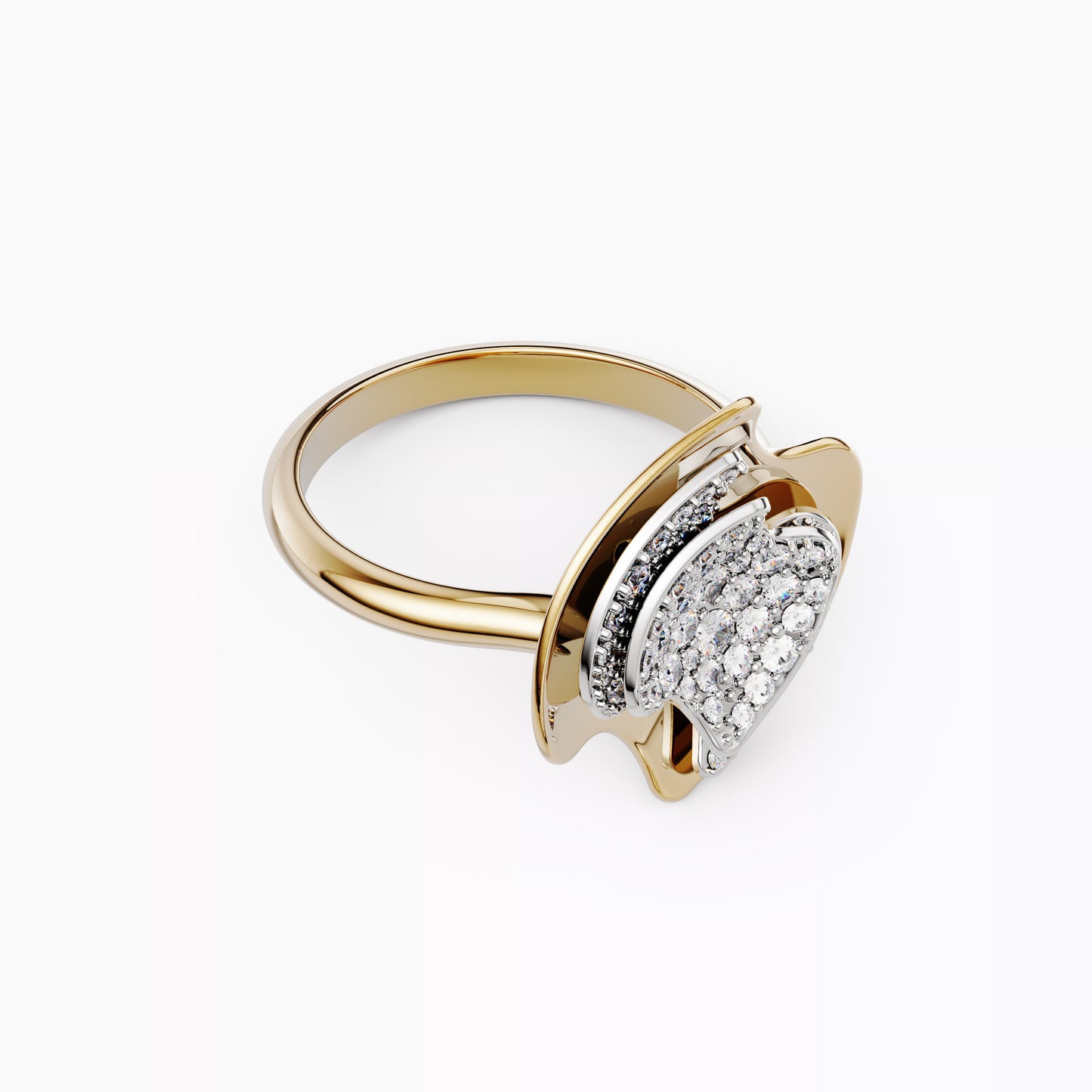 Multi-Layered Signet Ring in 18K Gold and Platinum with Diamond Pavé