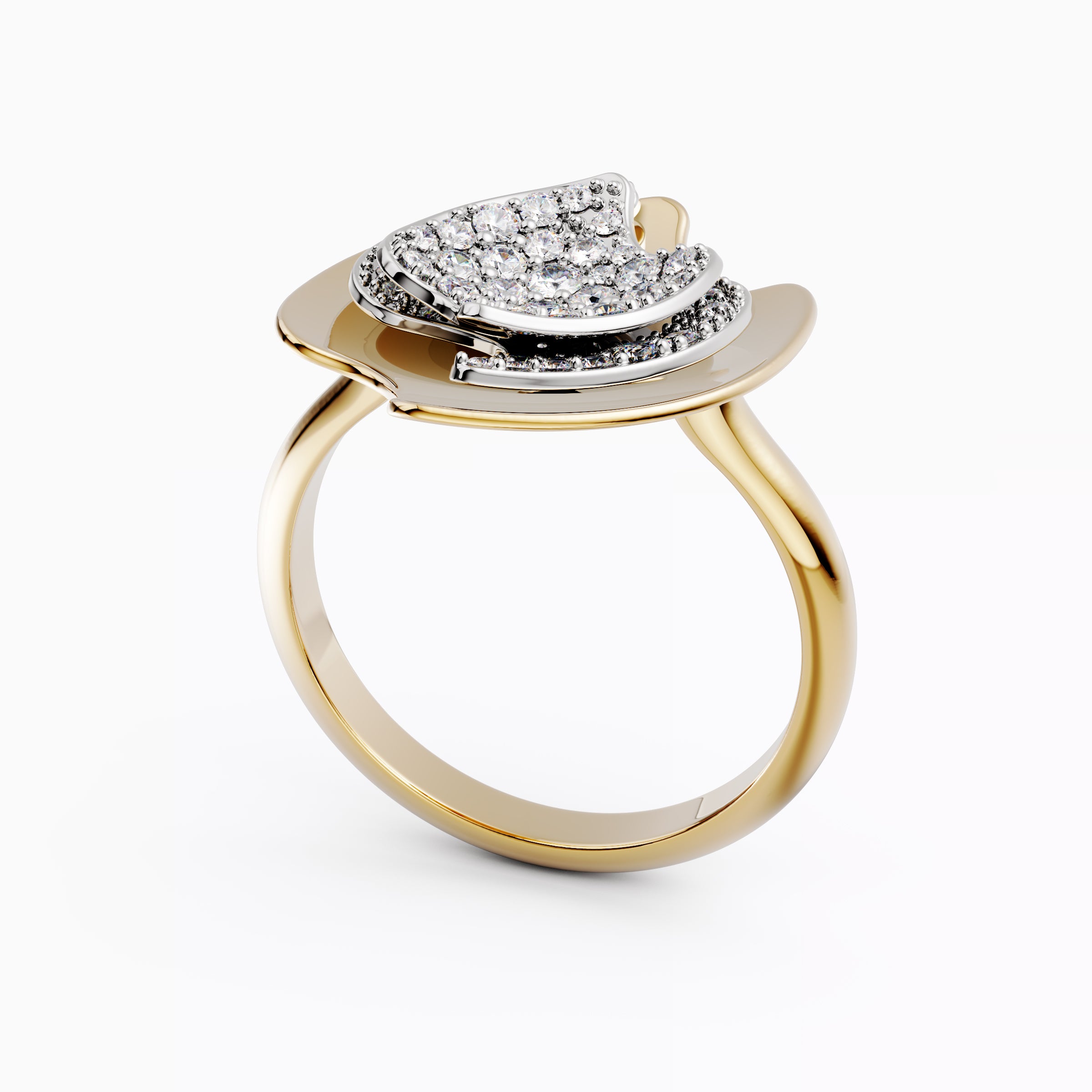 Floating diamond two-tone signet ring 18K Gold | Platinum