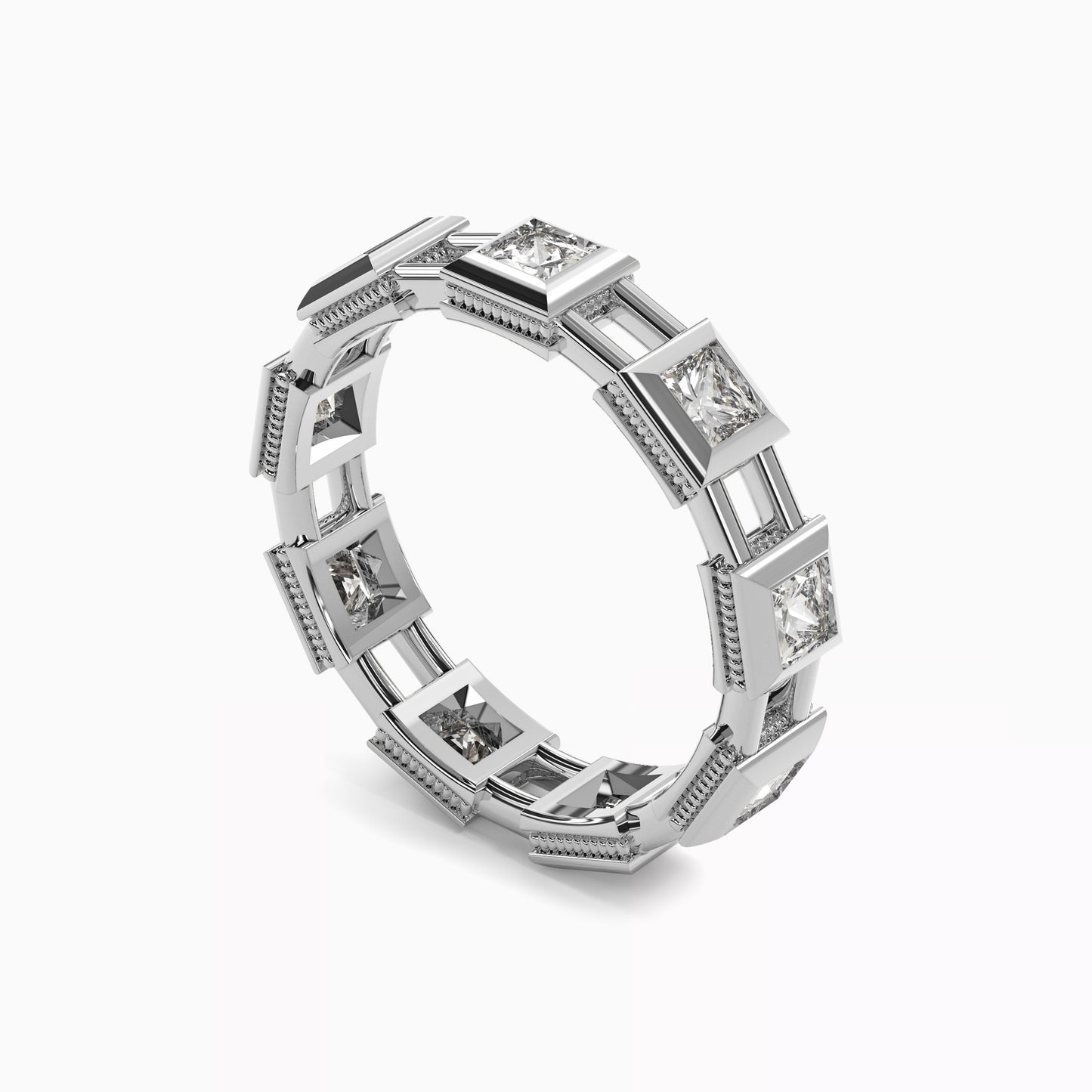 Geometric Link Ring in Platinum with Diamonds