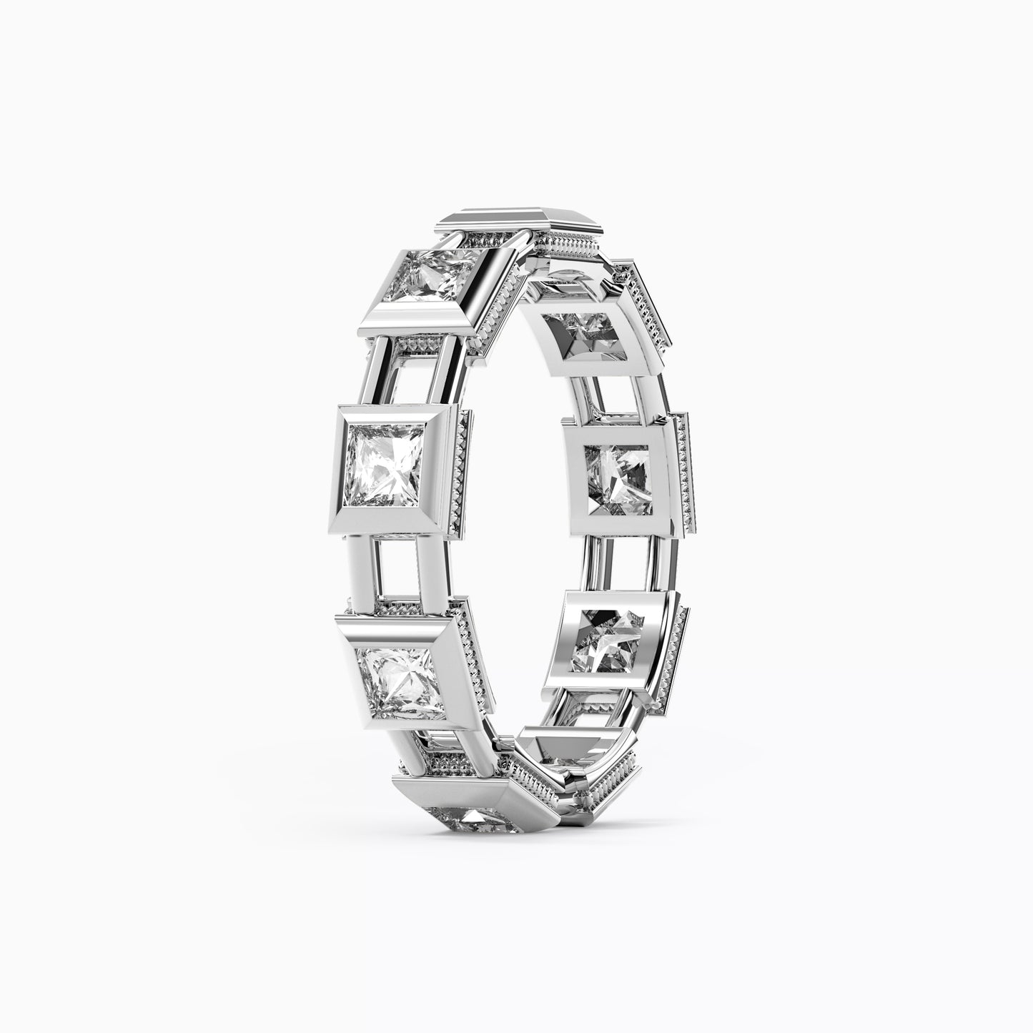 Geometric Link Ring in Platinum with Diamonds