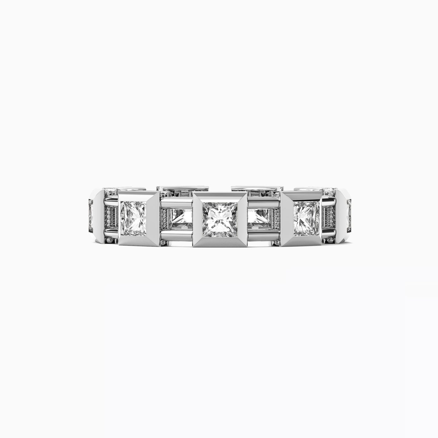 Geometric Link Ring in Platinum with Diamonds