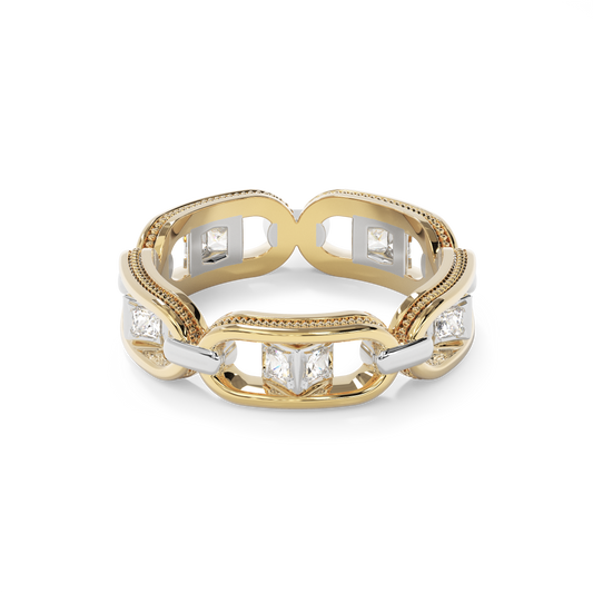 Two-tone gold chain ring | 14K Gold and Diamonds