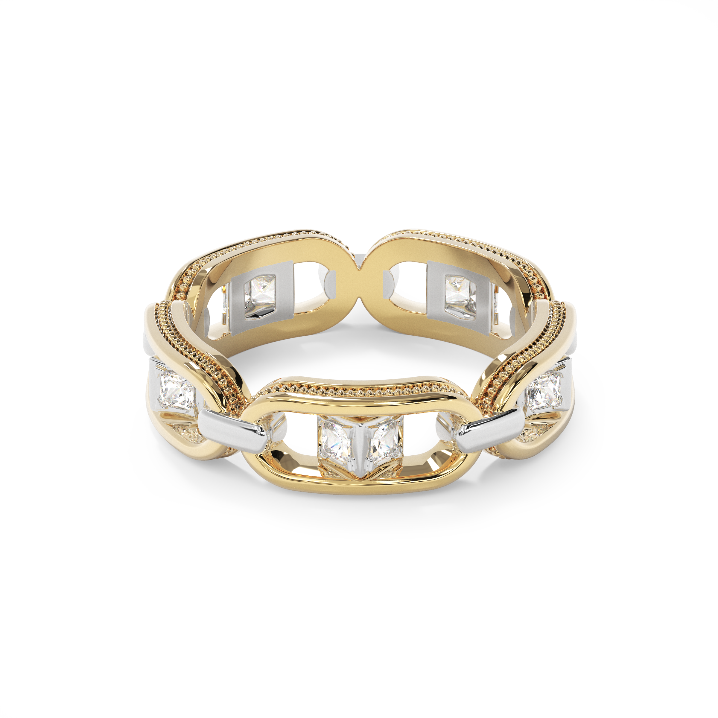 Two-tone gold chain ring | 18K Gold and Diamonds