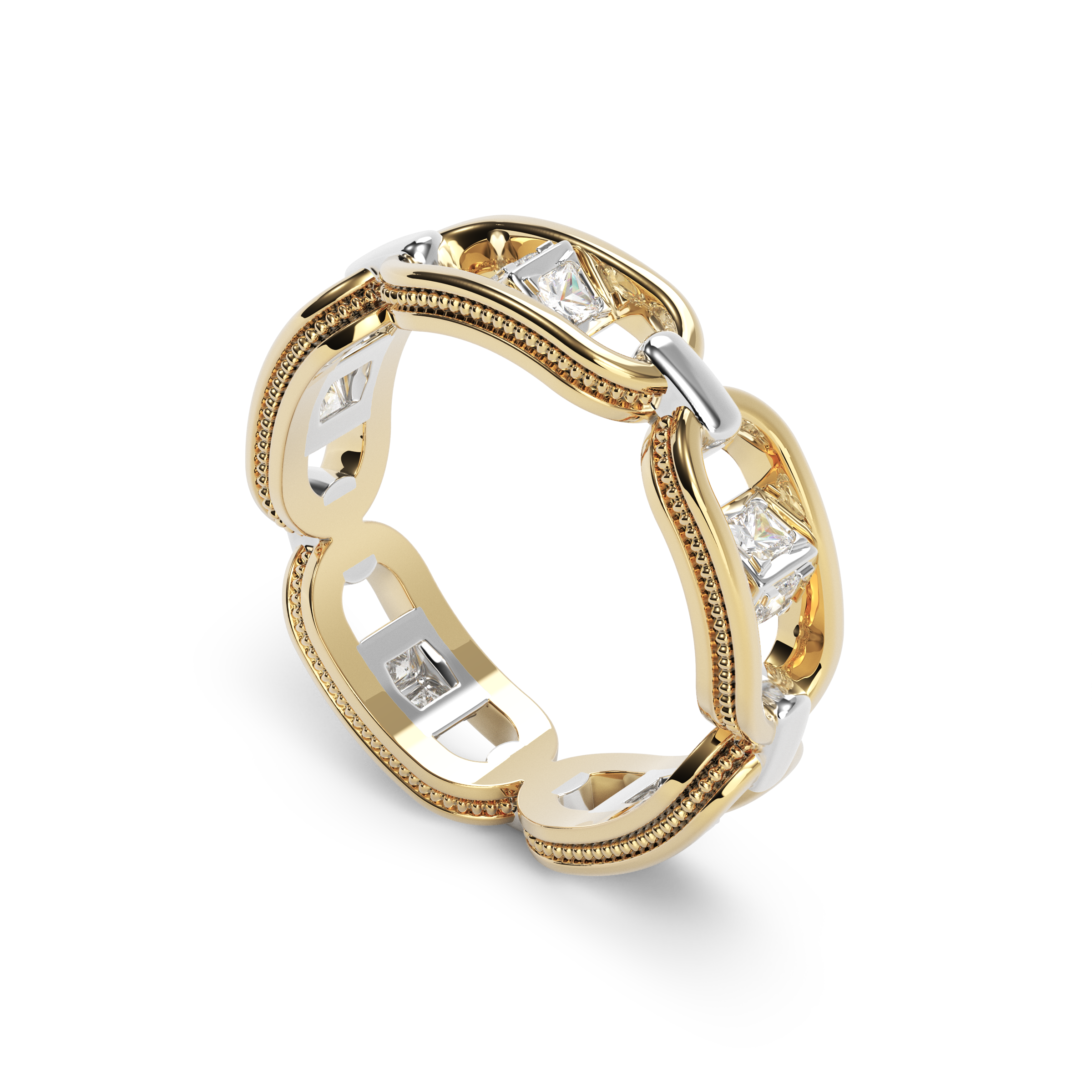 Two-tone gold chain ring | 18K Gold and Diamonds