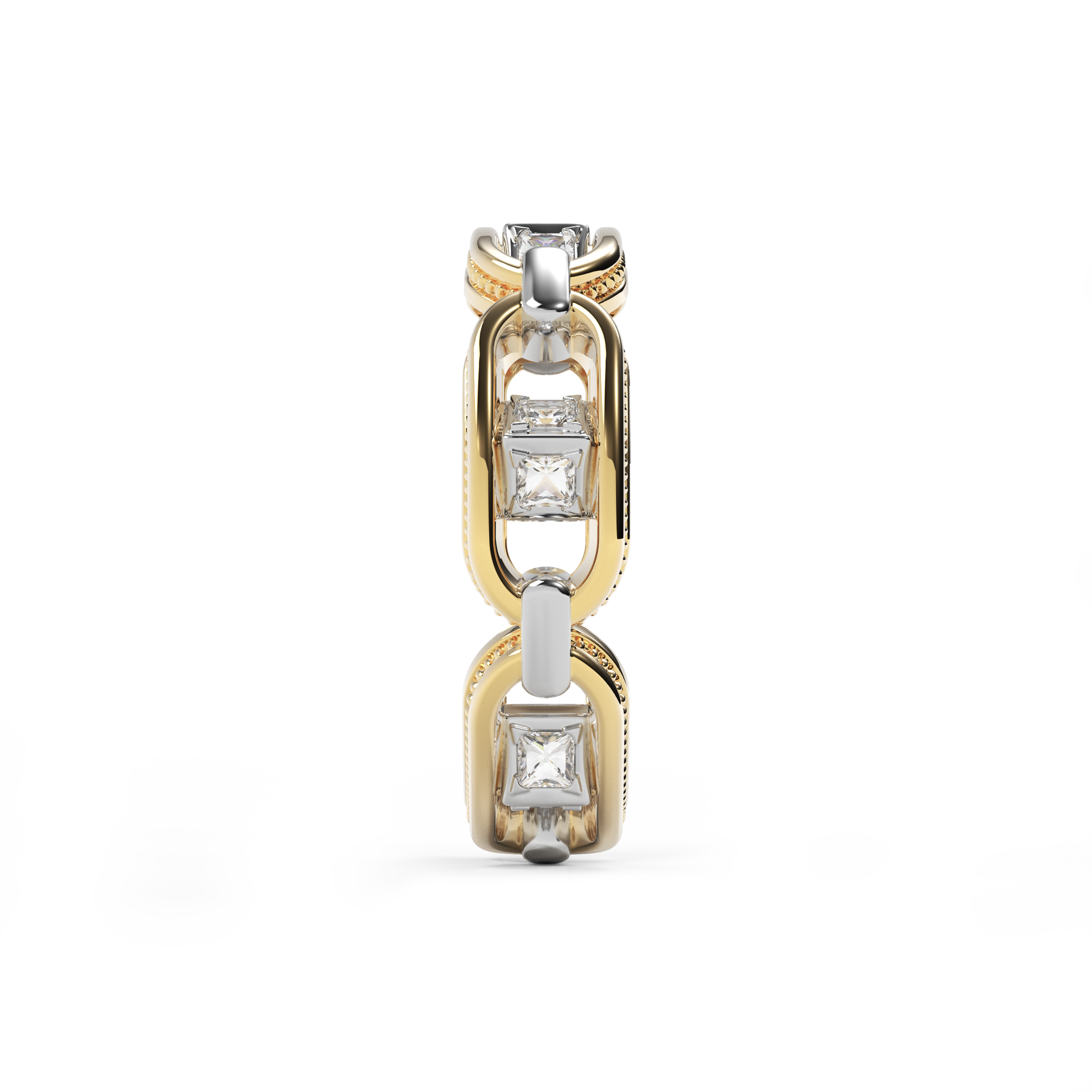 Two-tone gold chain ring | 18K Gold and Diamonds