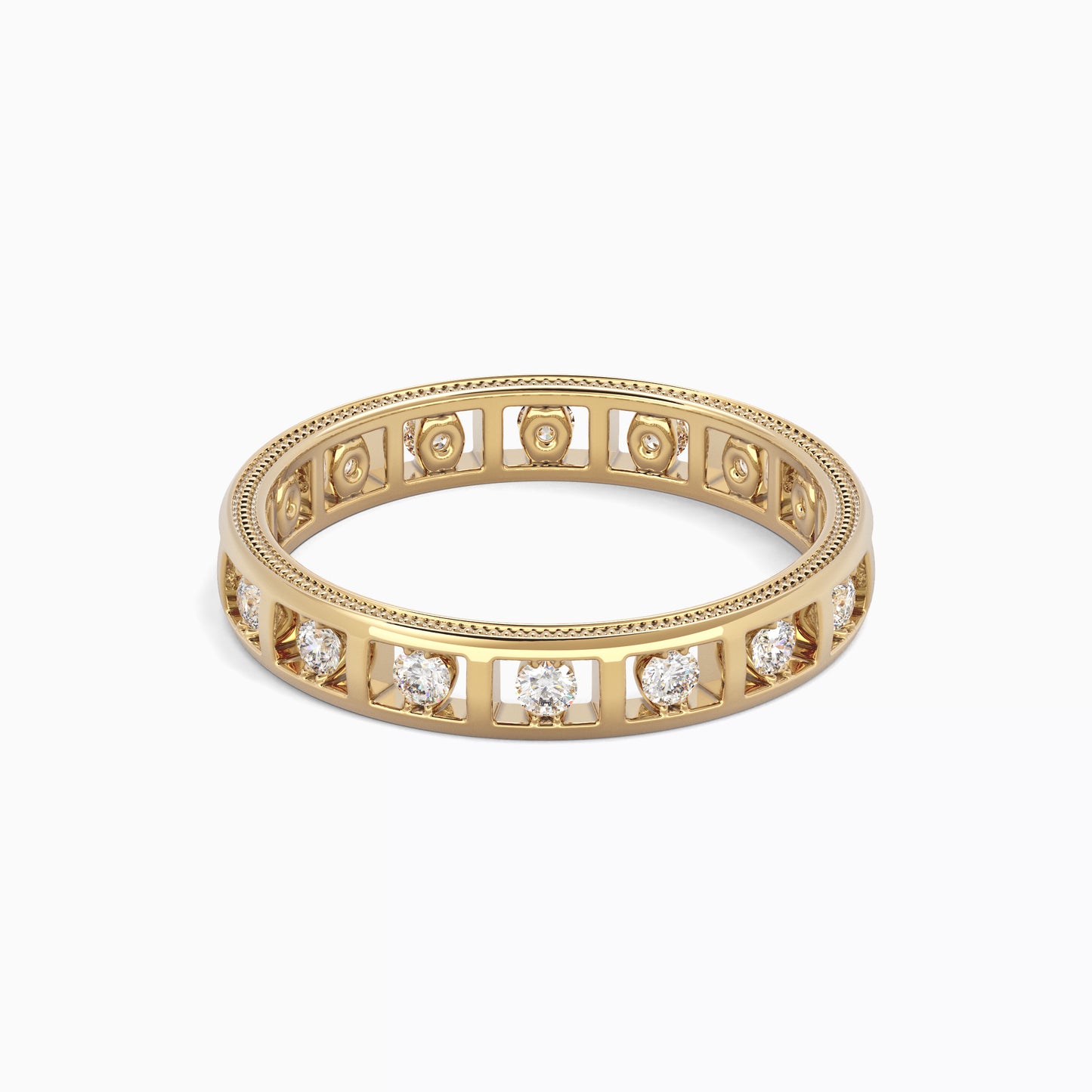 Milgrain and Channel Ring in 18K Yellow Gold with Diamonds