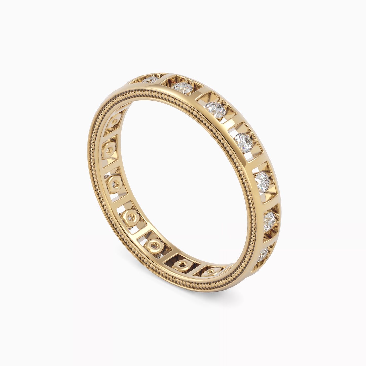 Milgrain and Channel Ring in 18K Yellow Gold with Diamonds
