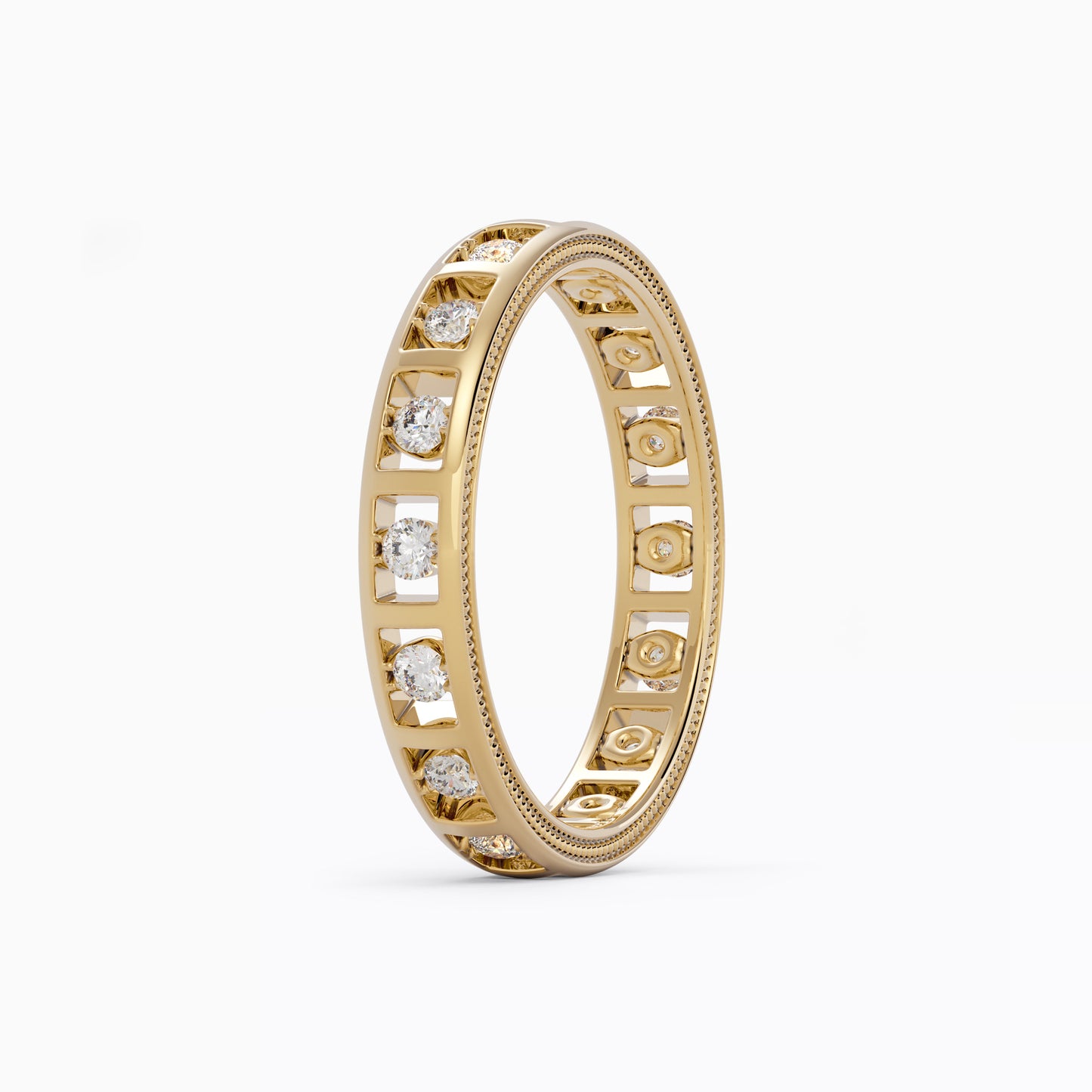 Milgrain and Channel Ring in 18K Yellow Gold with Diamonds