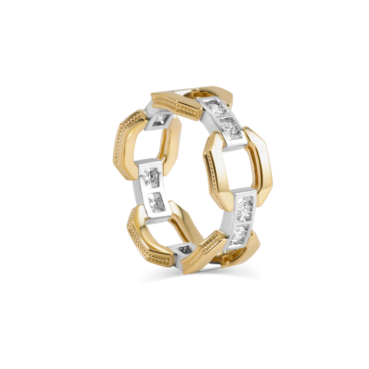 Mixed metal chain link ring | 18K Gold and Platinum