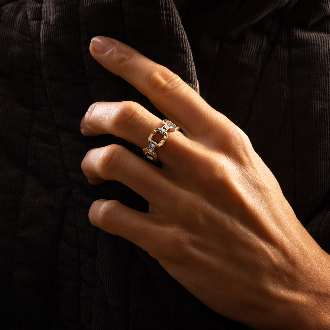Mixed metal chain link ring | 18K Gold and Platinum
