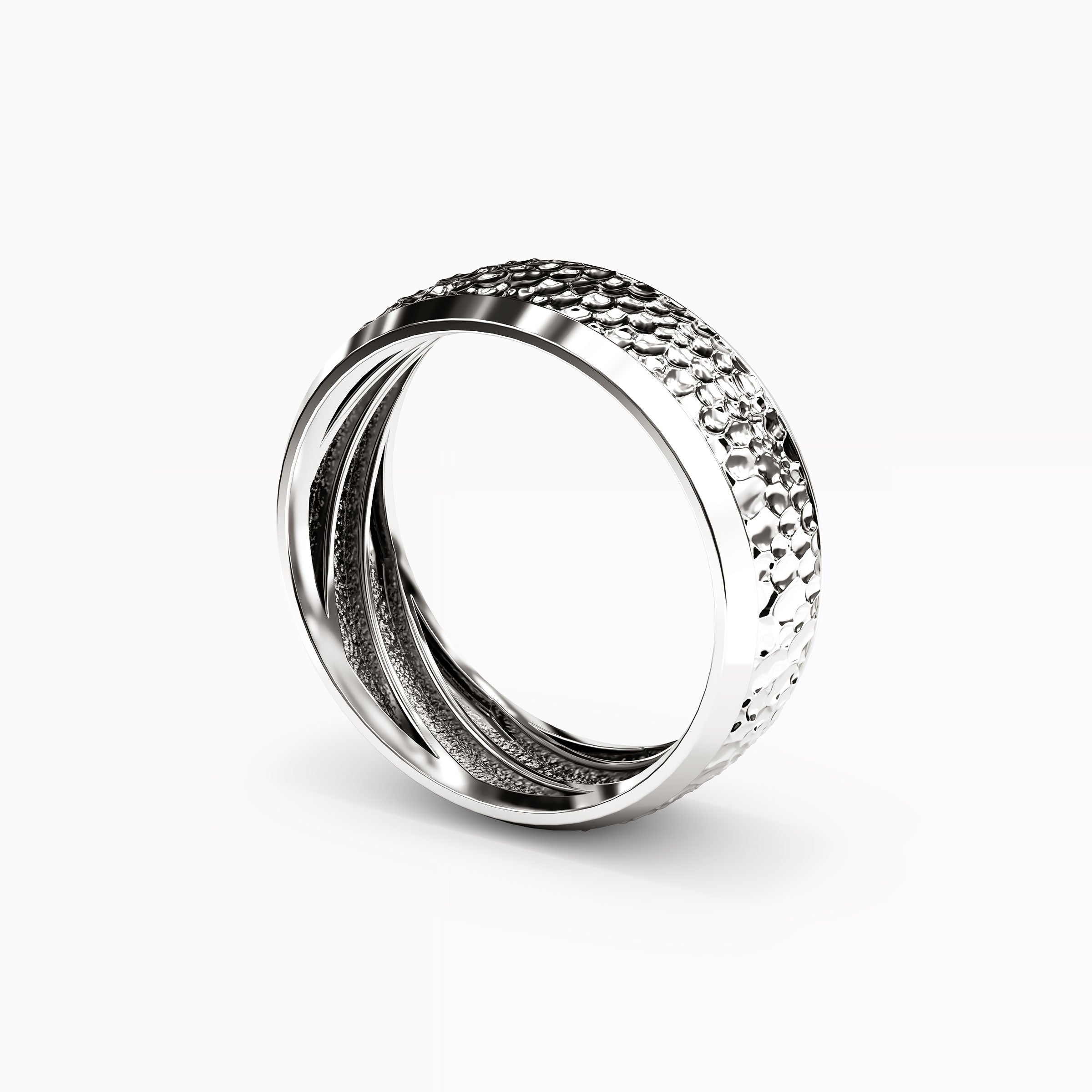 Hammered Finish Wedding Band in 18K Gold