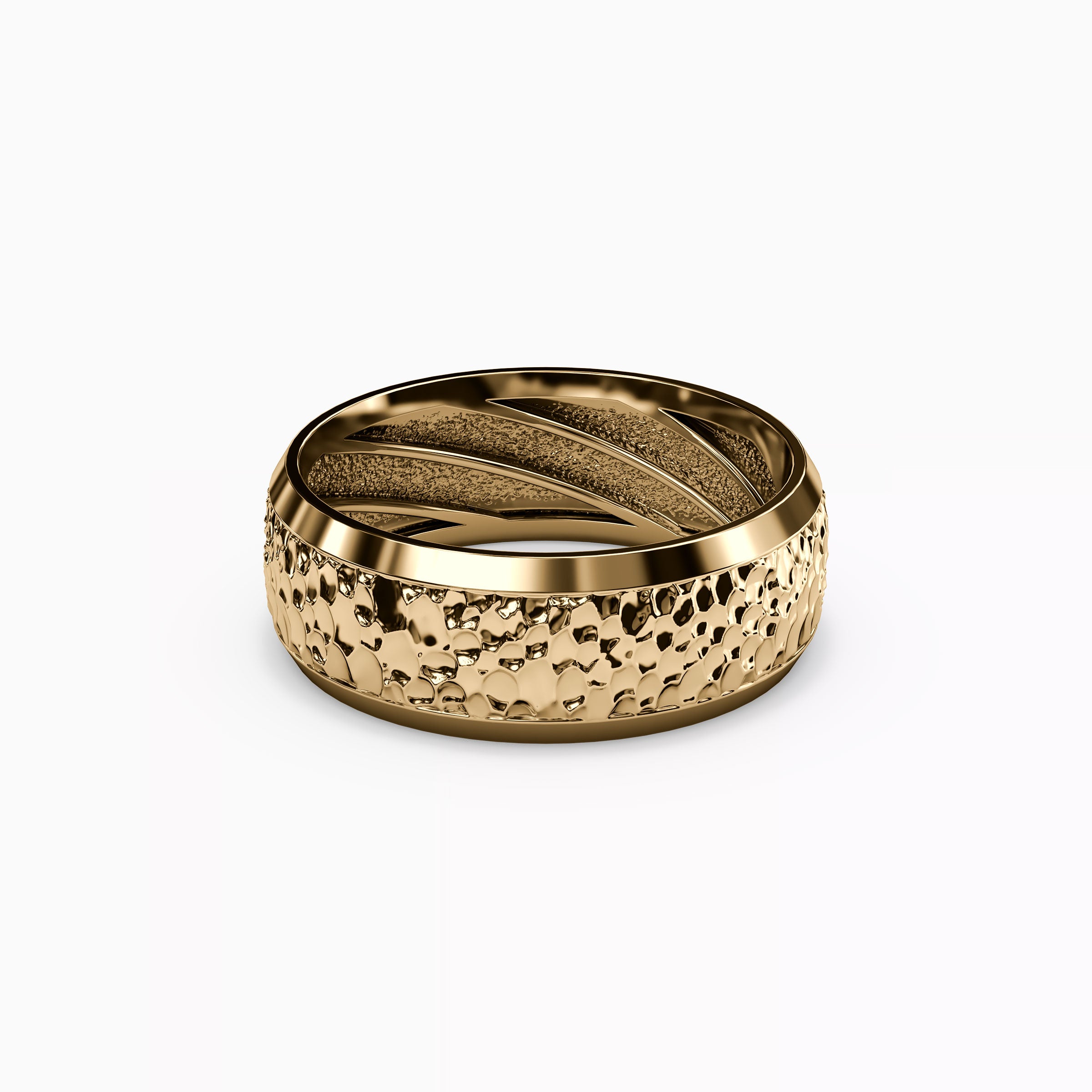 Hammered Finish Wedding Band in 18K Gold