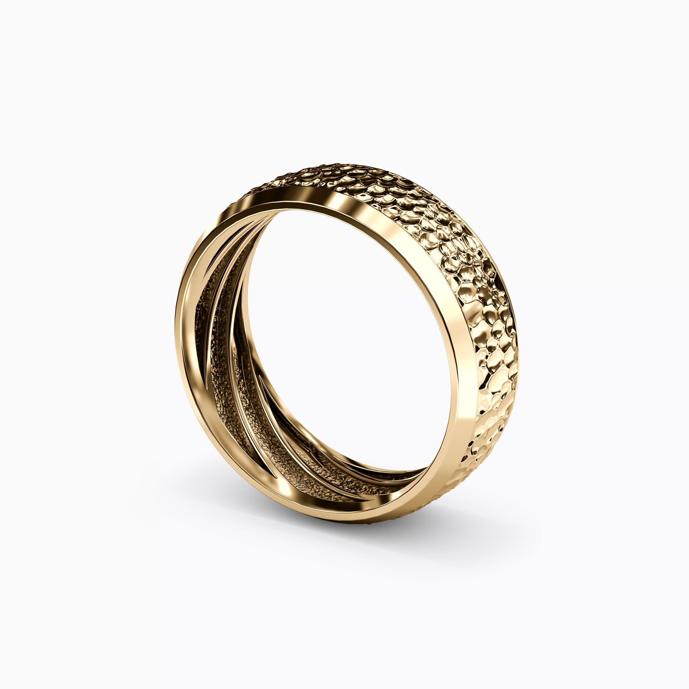 Hammered Finish Wedding Band in 18K Gold