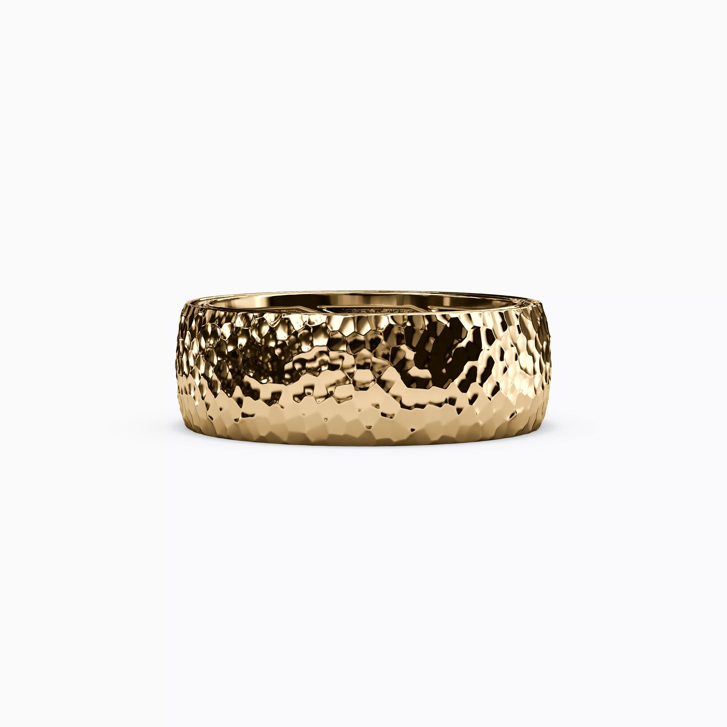 Hammered Polished Wedding Band in 18K Gold