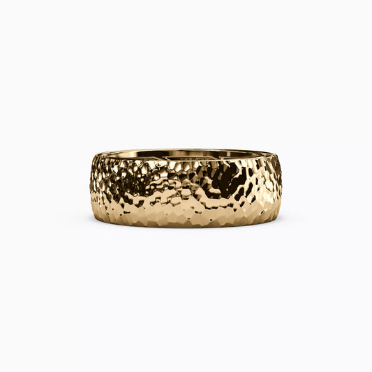 Hammered Polished Wedding Band in 18K Gold
