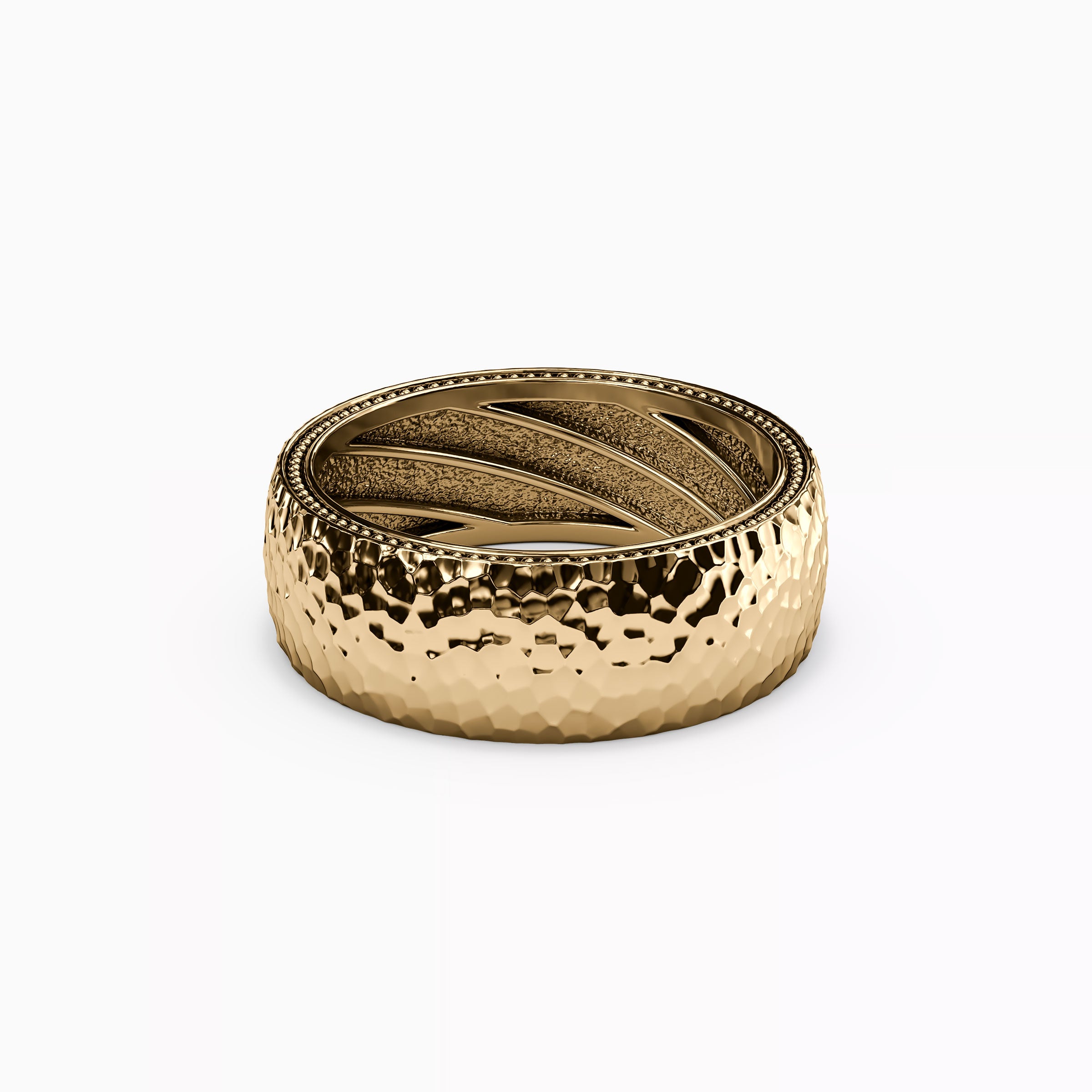 Hammered Polished Wedding Band in 18K Gold