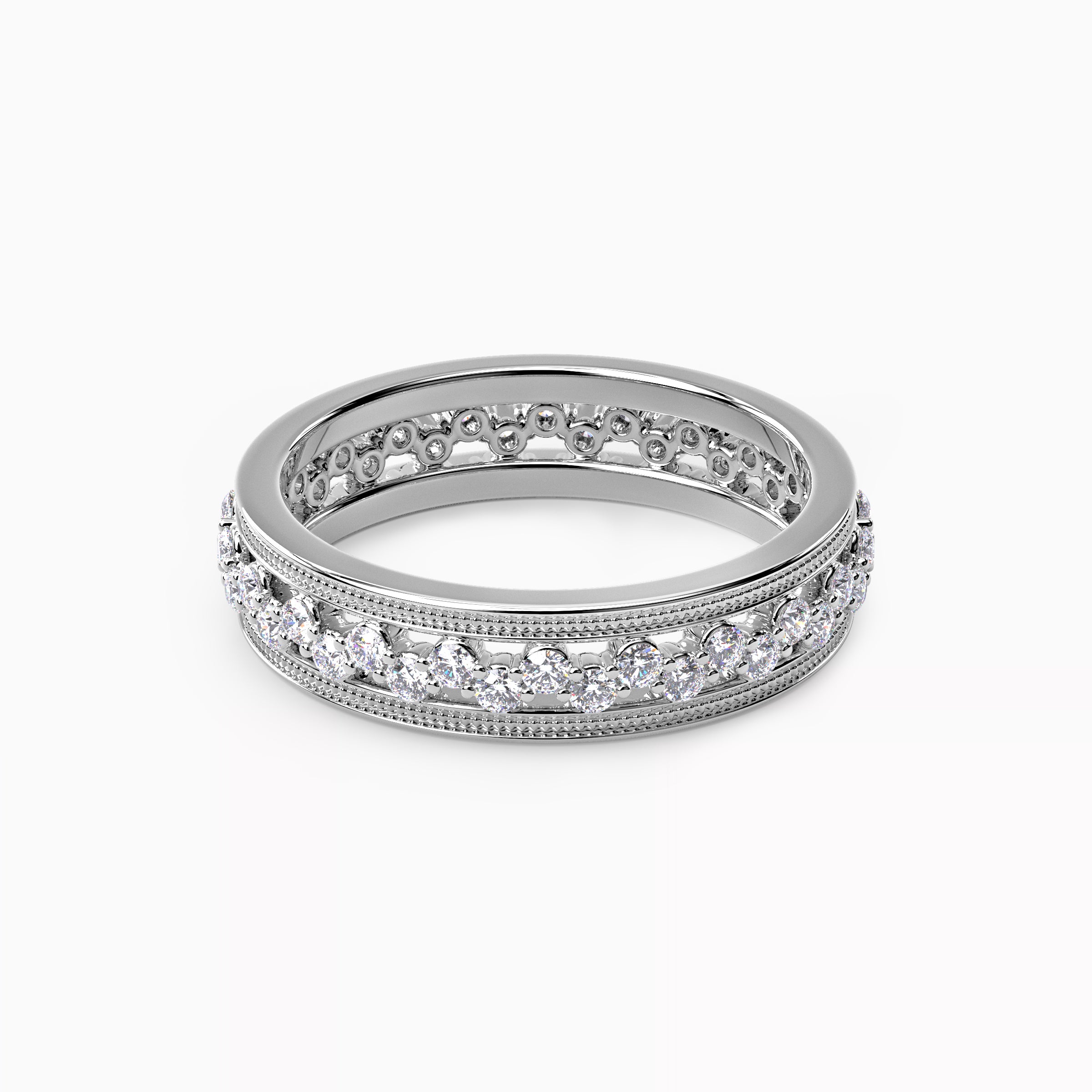 Asymmetric Milgrain Wedding Band in Platinum with Diamonds