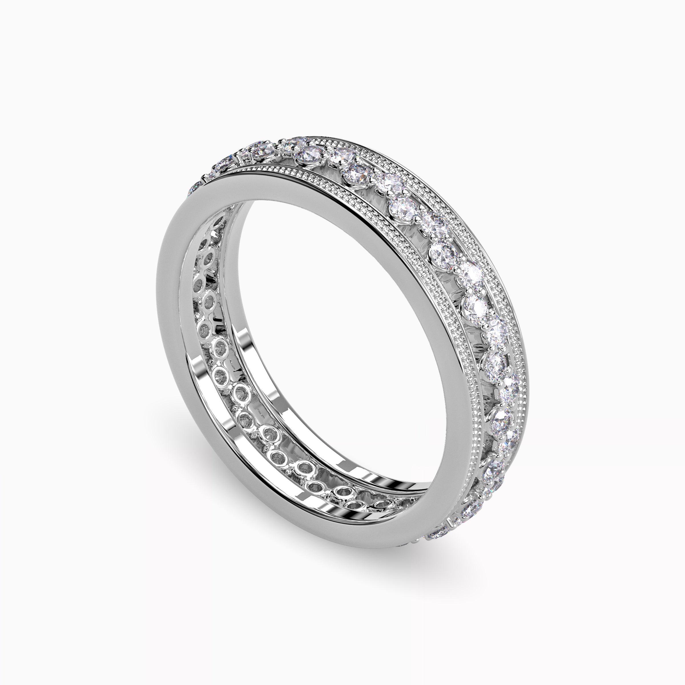 Asymmetric Milgrain Wedding Band in Platinum with Diamonds