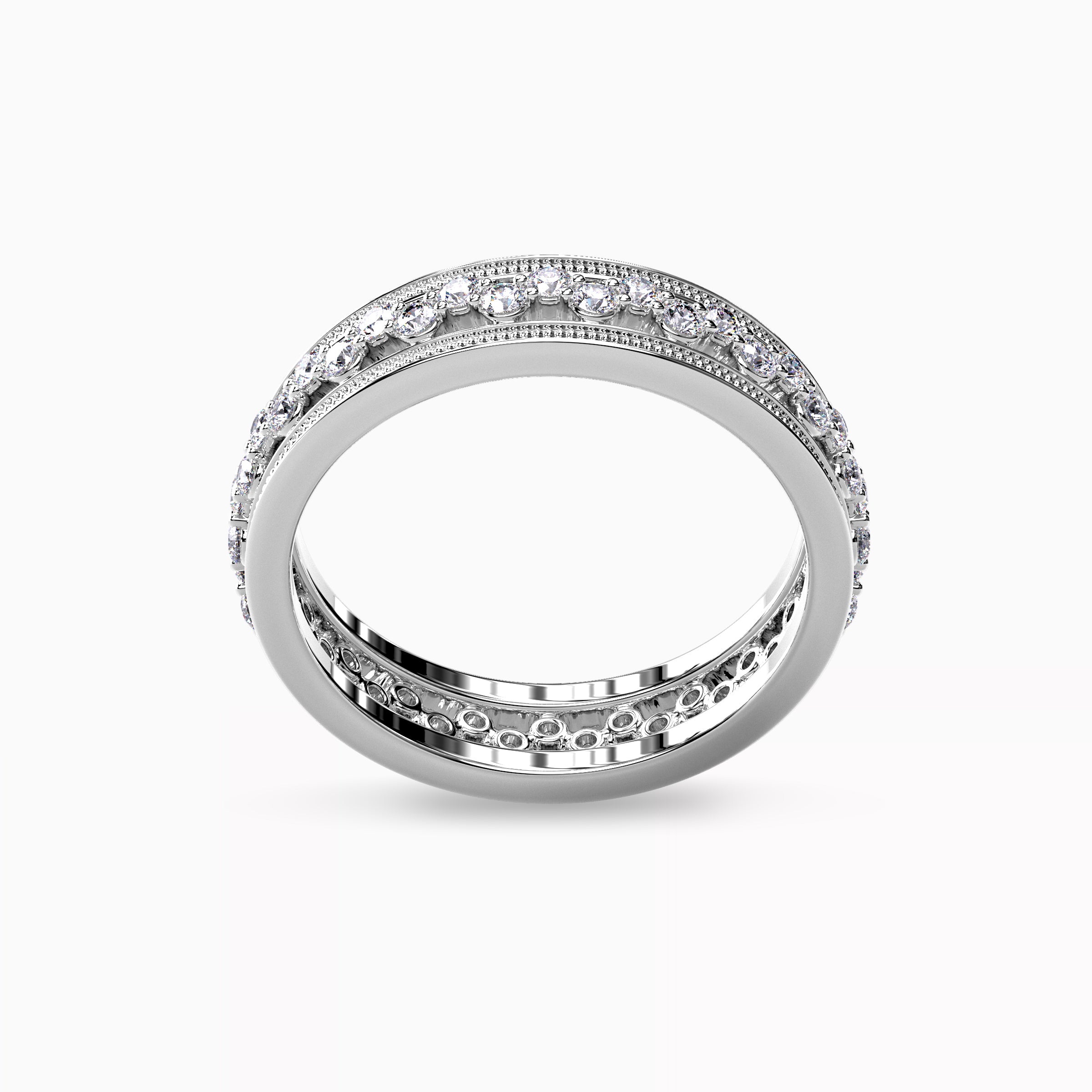 Asymmetric Milgrain Wedding Band in Platinum with Diamonds