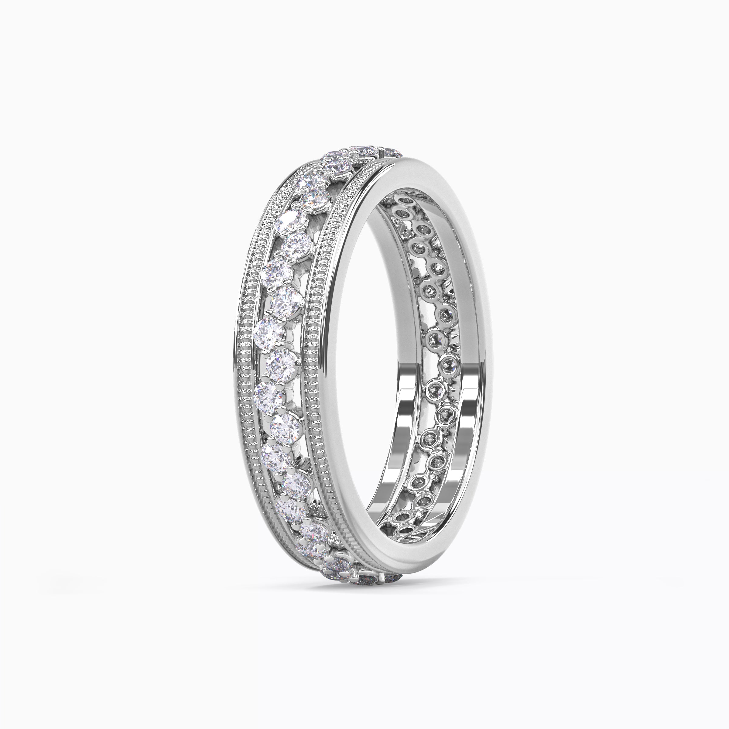 Asymmetric Milgrain Wedding Band in Platinum with Diamonds