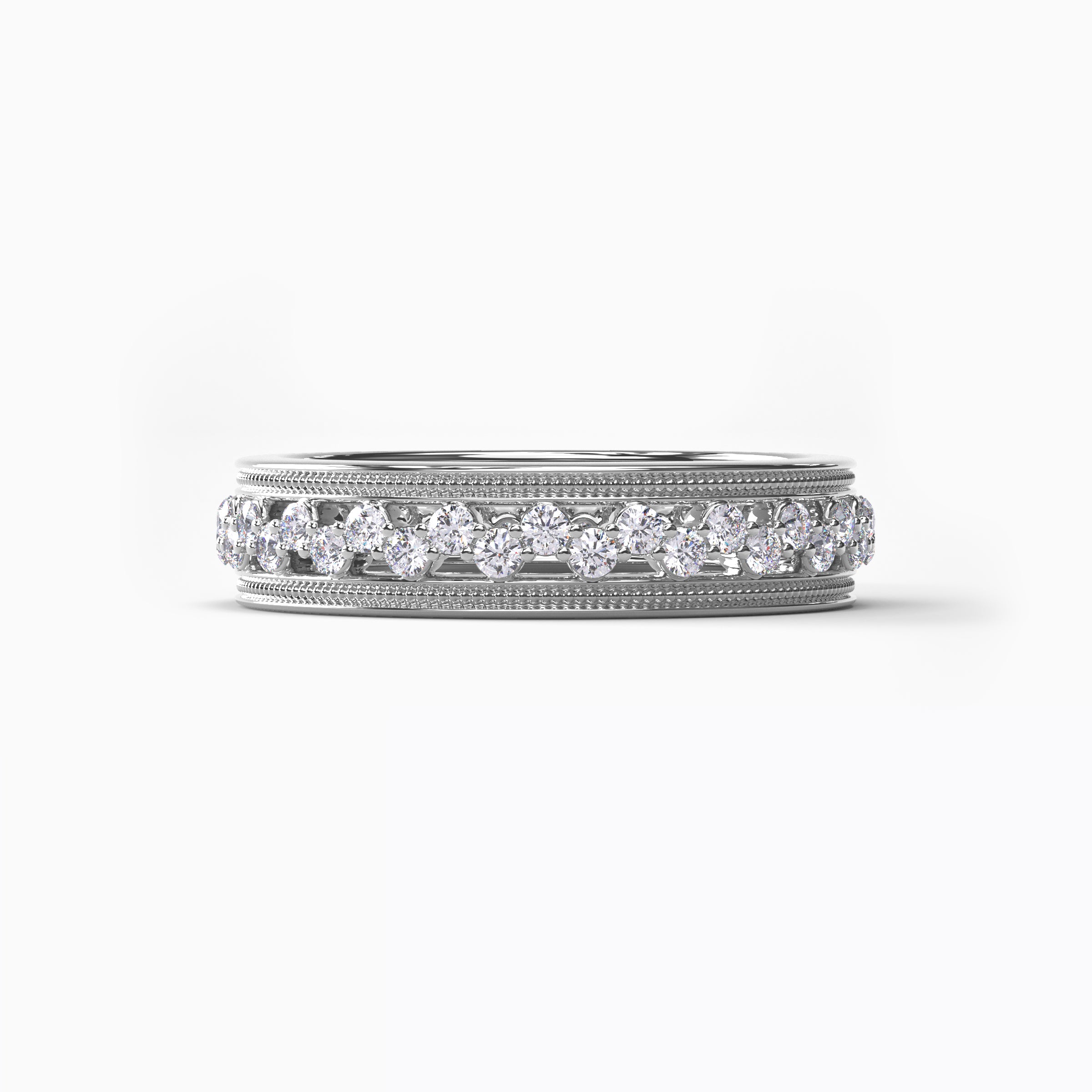 Asymmetric Milgrain Wedding Band in Platinum with Diamonds