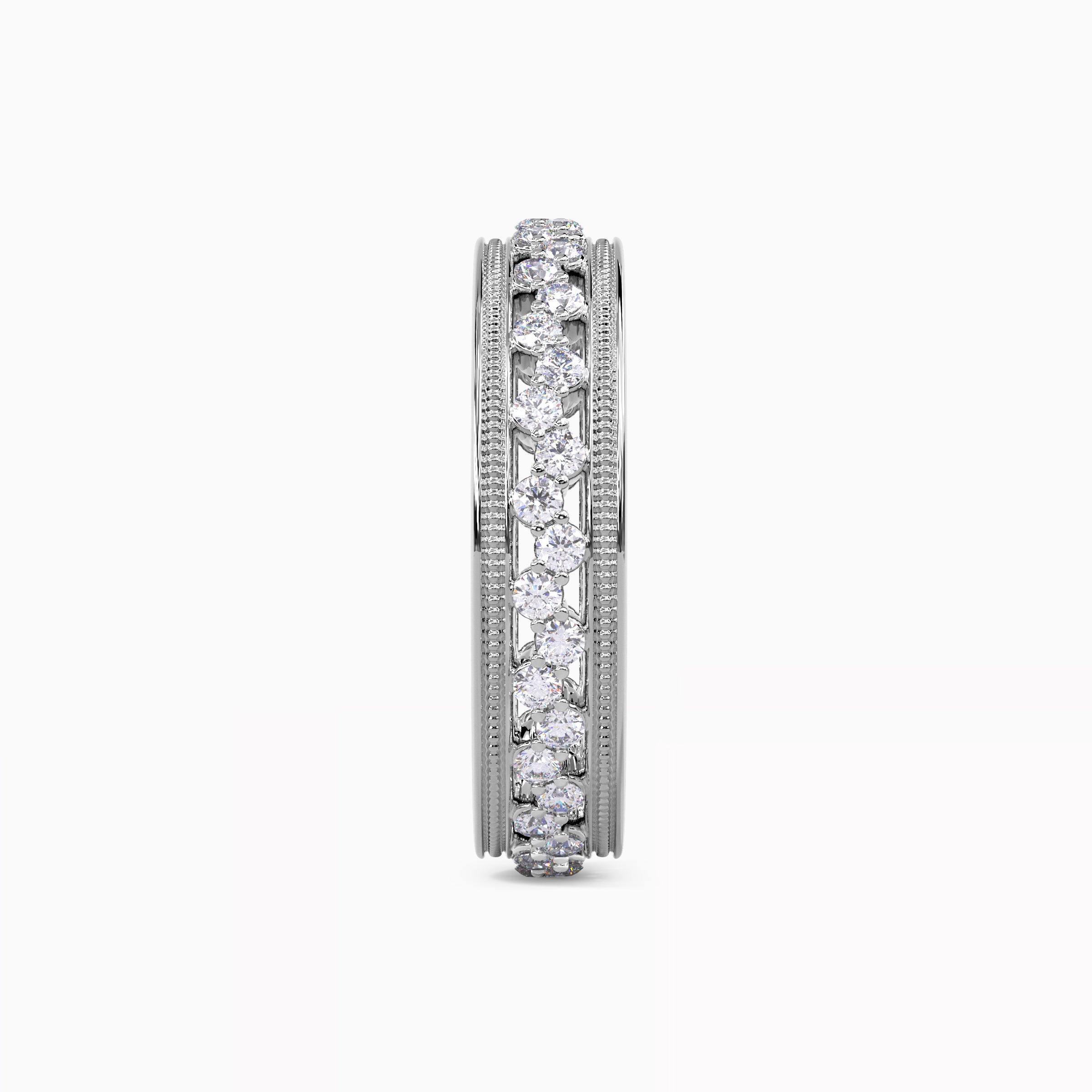 Asymmetric Milgrain Wedding Band in Platinum with Diamonds