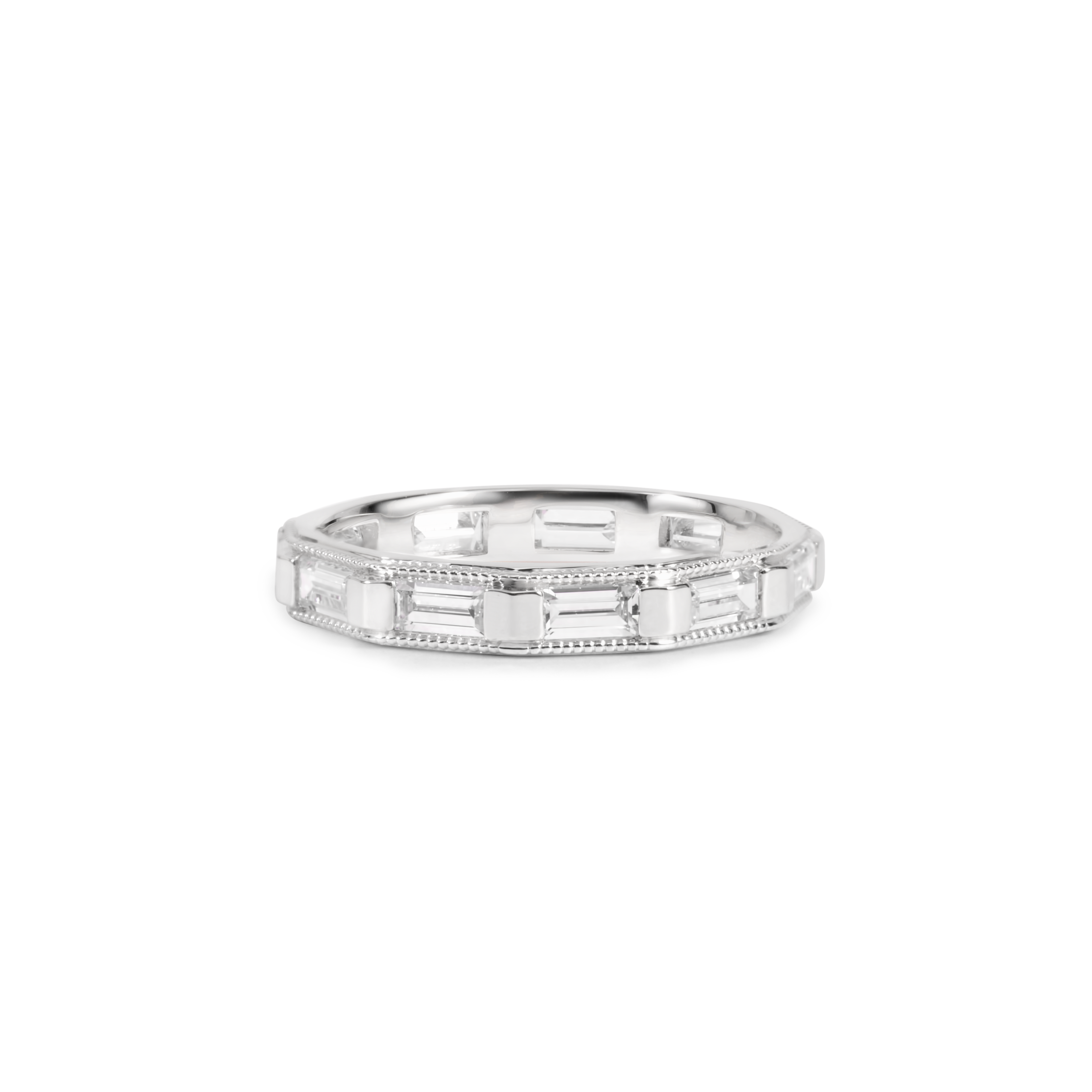 Emerald Cut Diamond Wedding Band with Milgrain Detail | 18K Gold