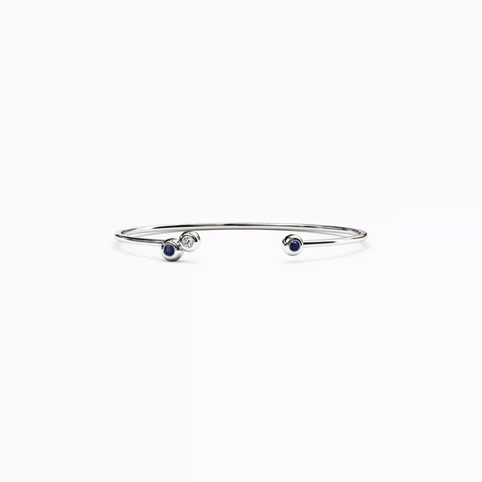 Bezel Sapphire and Diamond Flexible Cuff Bracelet in 14K Gold