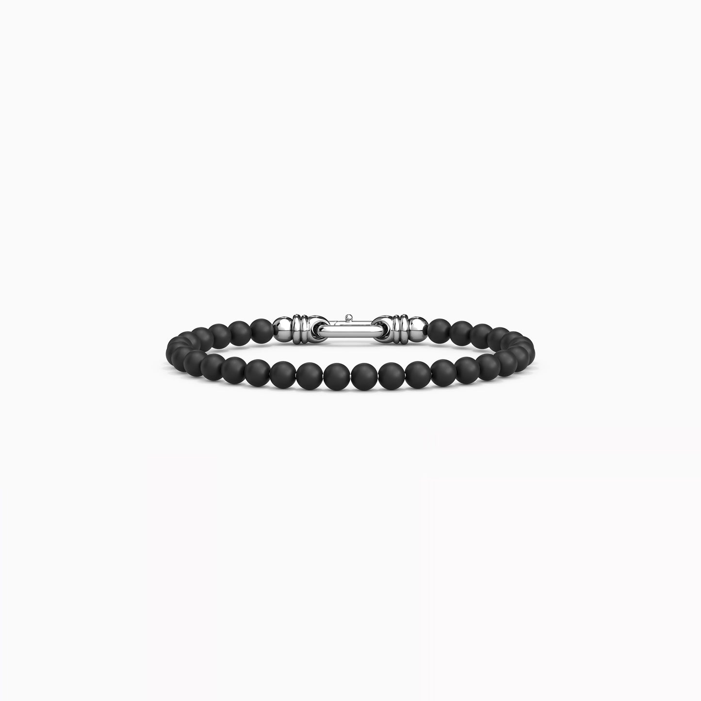 6mm Onyx Beaded Buckle Bracelet in Sterling Silver