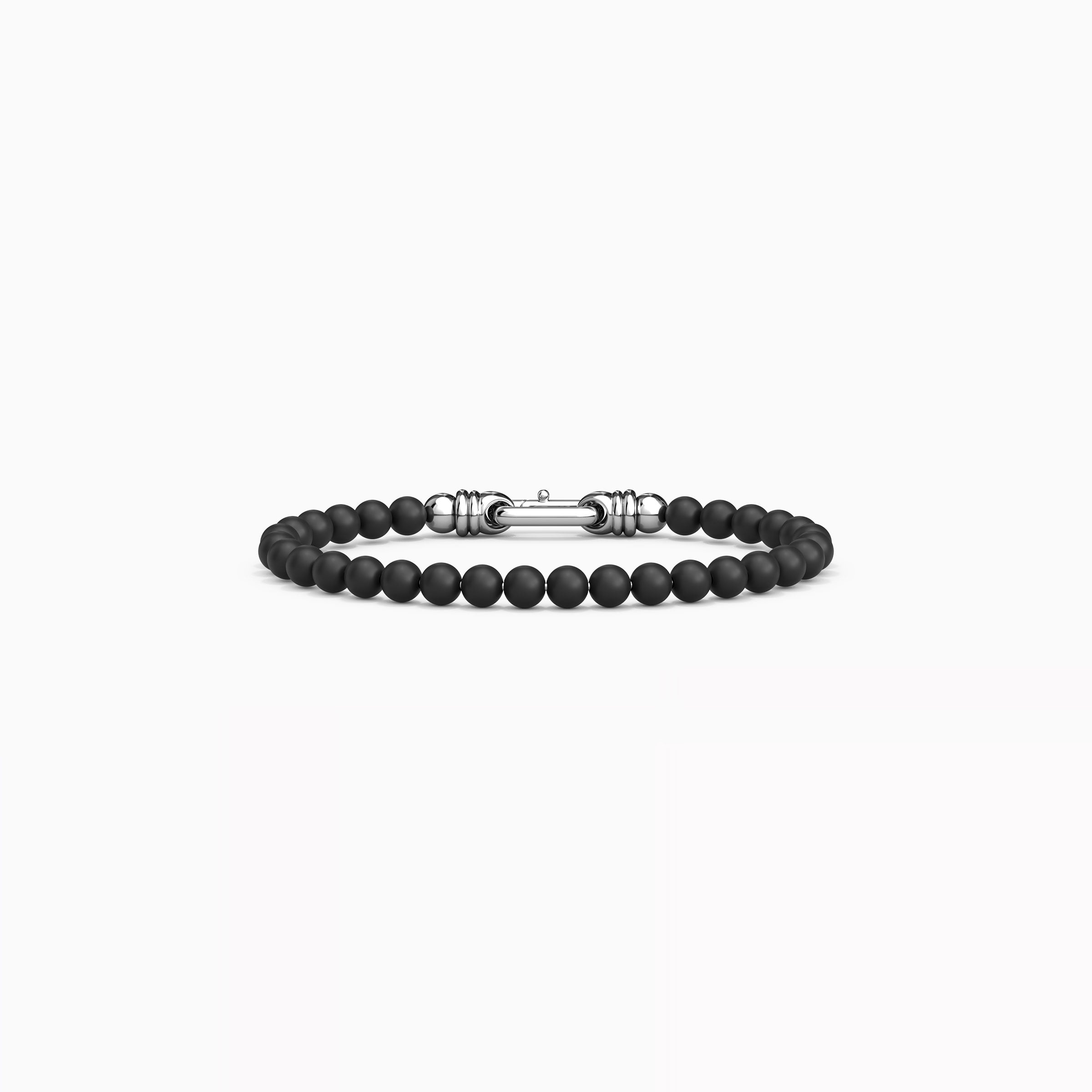 Onyx Beaded Buckle Bracelet in Sterling Silver 6mm
