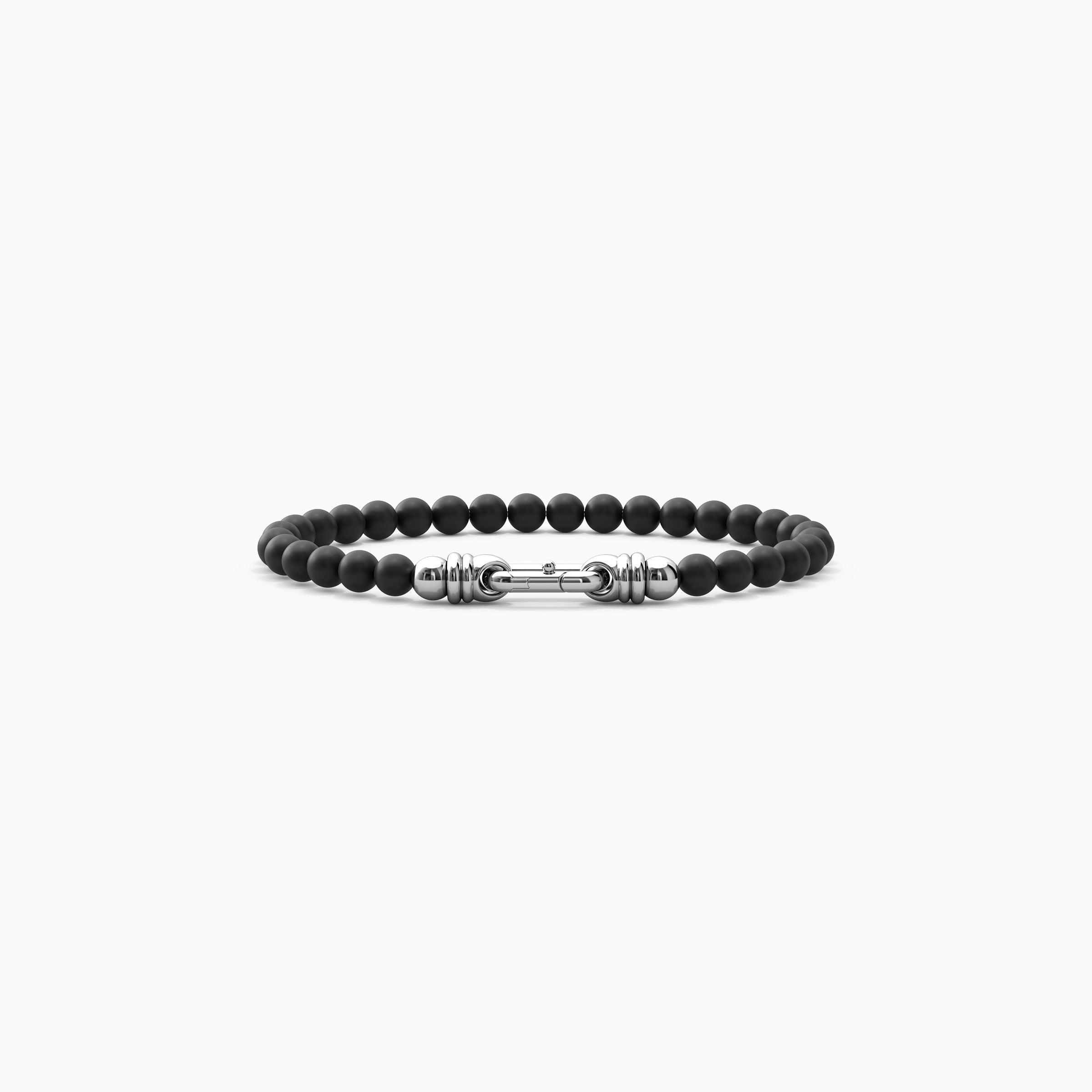 Onyx Beaded Buckle Bracelet in Sterling Silver 6mm