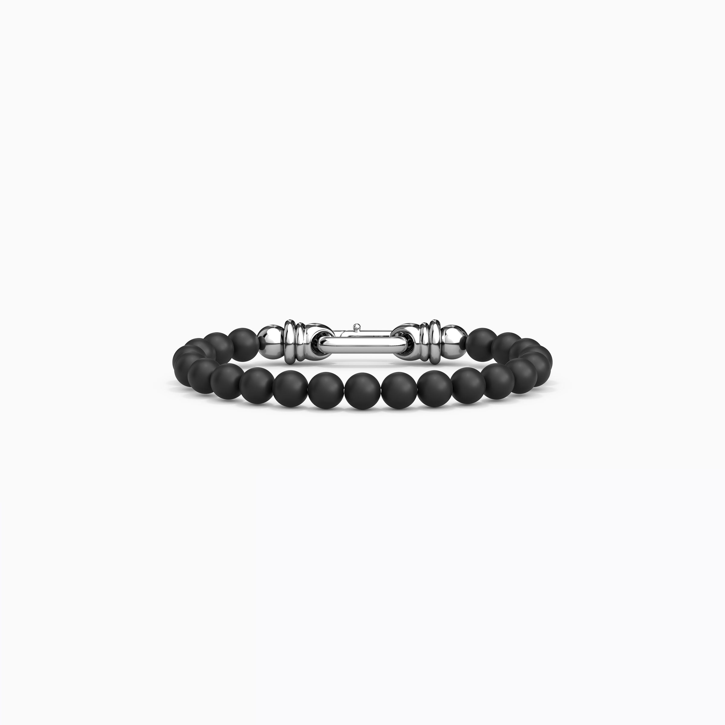 Onyx Beaded Buckle Bracelet in Sterling Silver 8mm