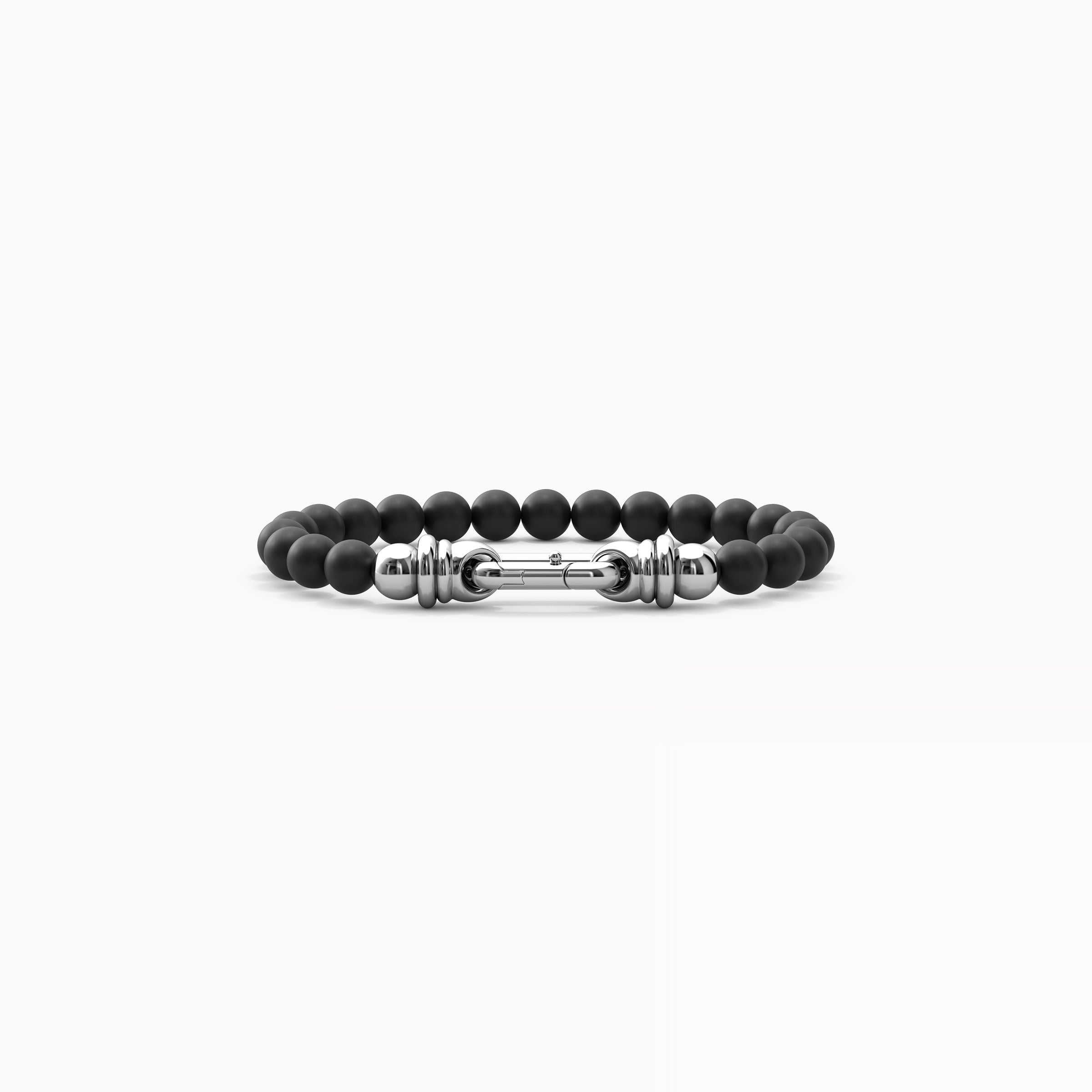 Onyx Beaded Buckle Bracelet in Sterling Silver 8mm