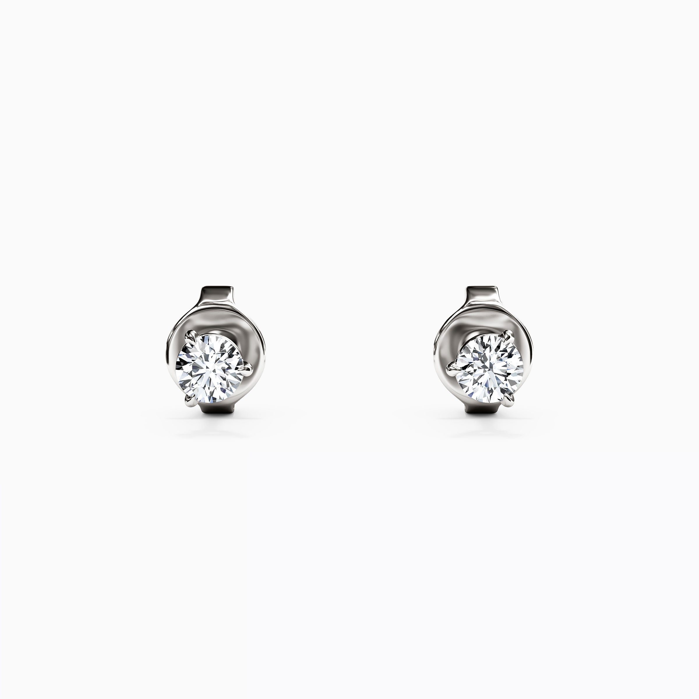 Boucles d'oreilles solitaire diamant rond à 3 griffes | Or 14 carats