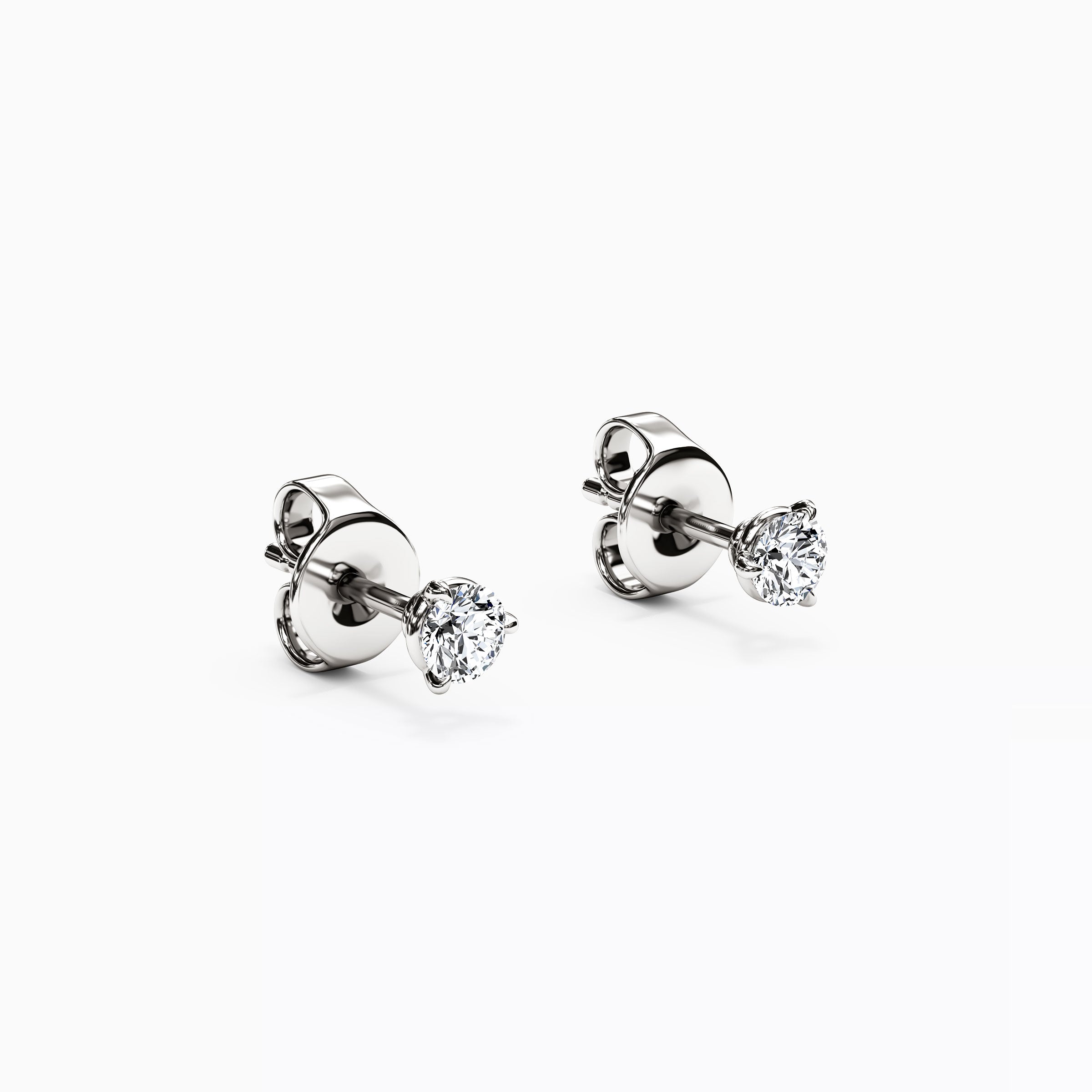 Solitaire Round Diamond 3 Prong Stud Earrings| 14K Gold
