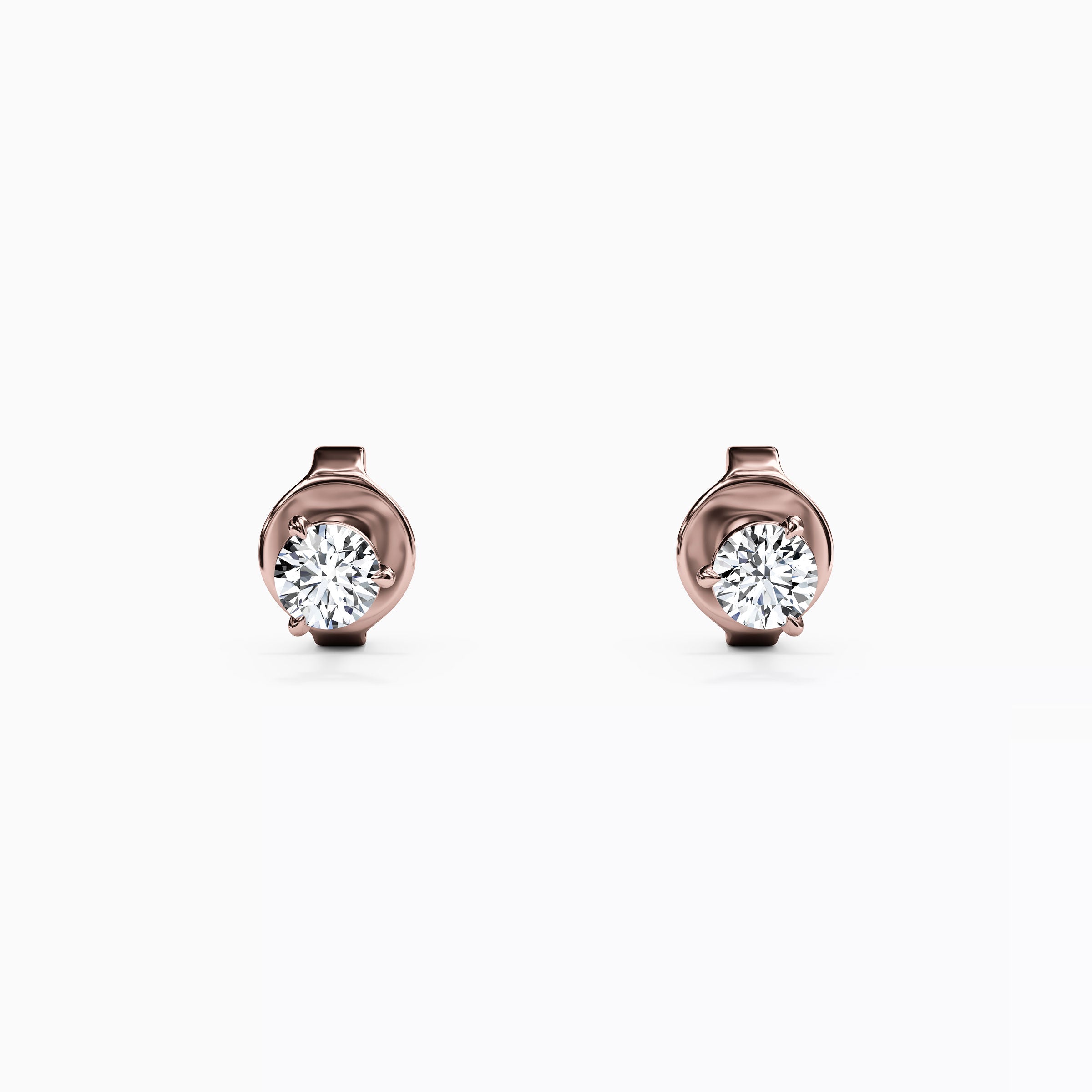 Solitaire Round Diamond 3 Prong Stud Earrings| 14K Gold