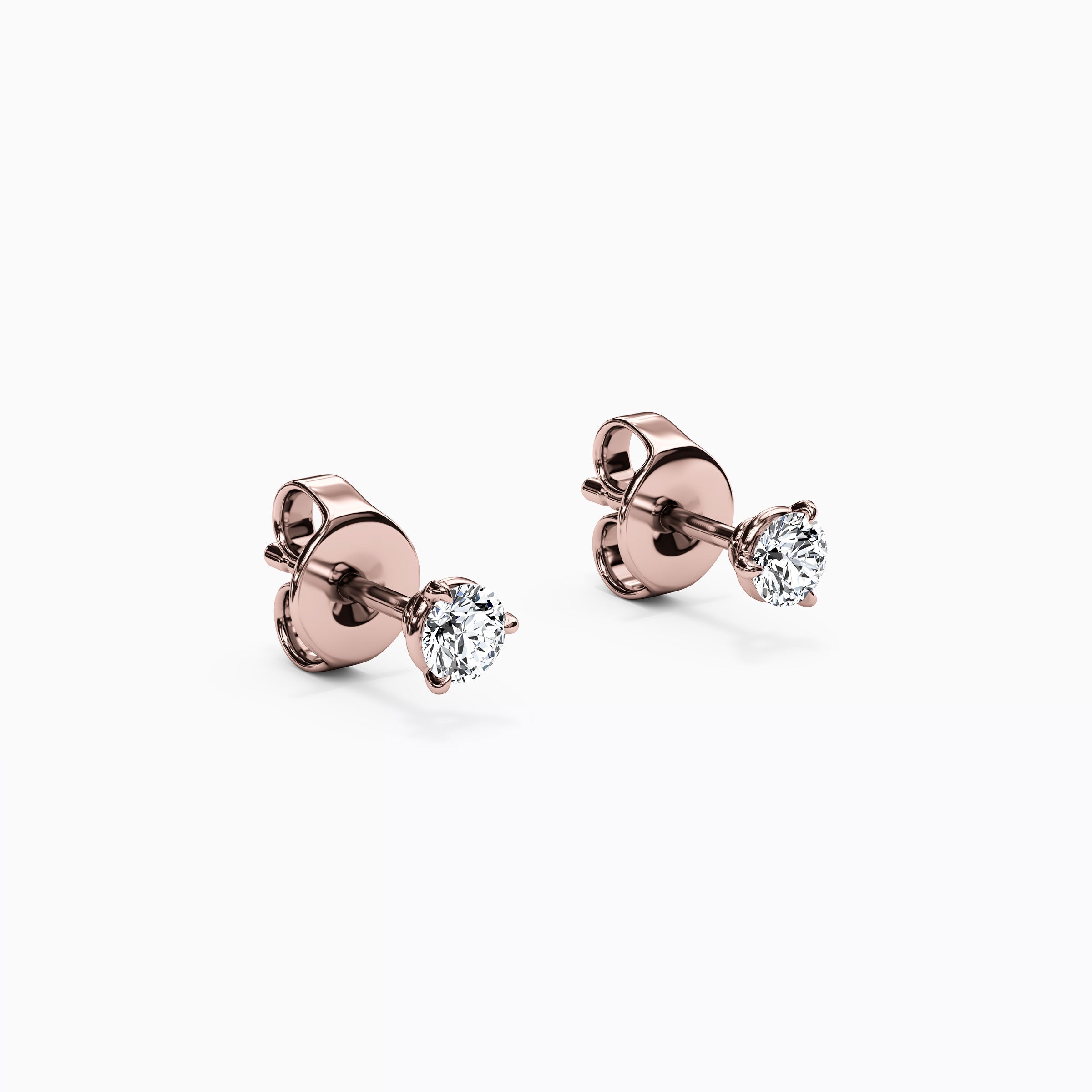 Solitaire Round Diamond 3 Prong Stud Earrings| 14K Gold