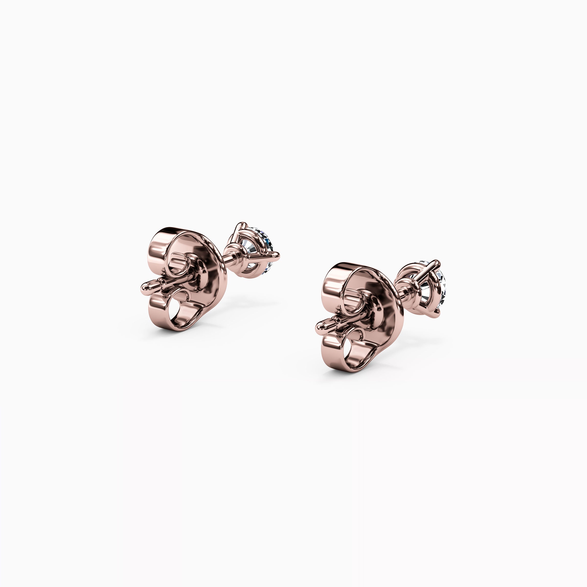 Solitaire Round Diamond 3 Prong Stud Earrings| 14K Gold