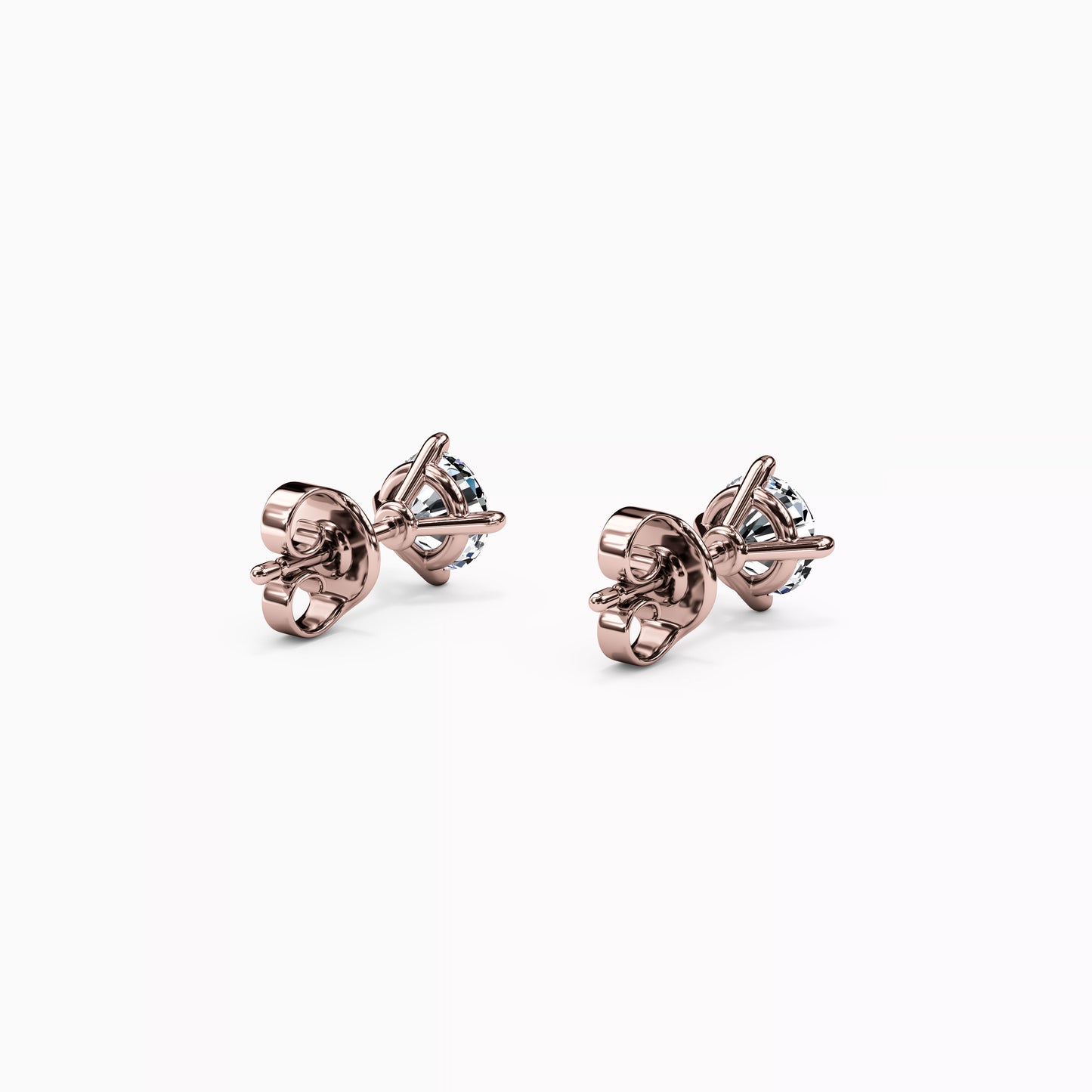 Solitaire Round Diamond 4 Prong Stud Earrings in 14K Gold