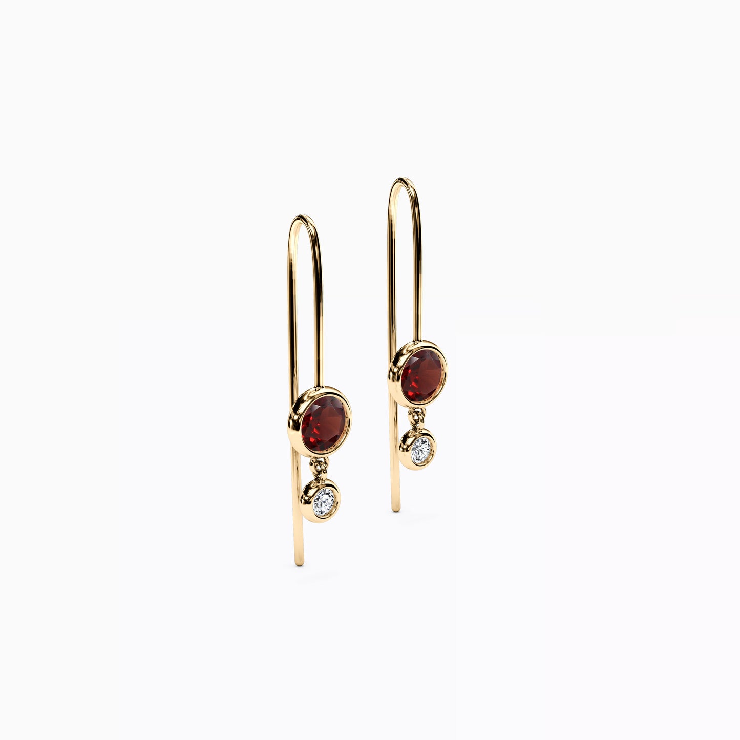 Garnet & Diamond Bezel Drop Hook Earrings in 14K Gold