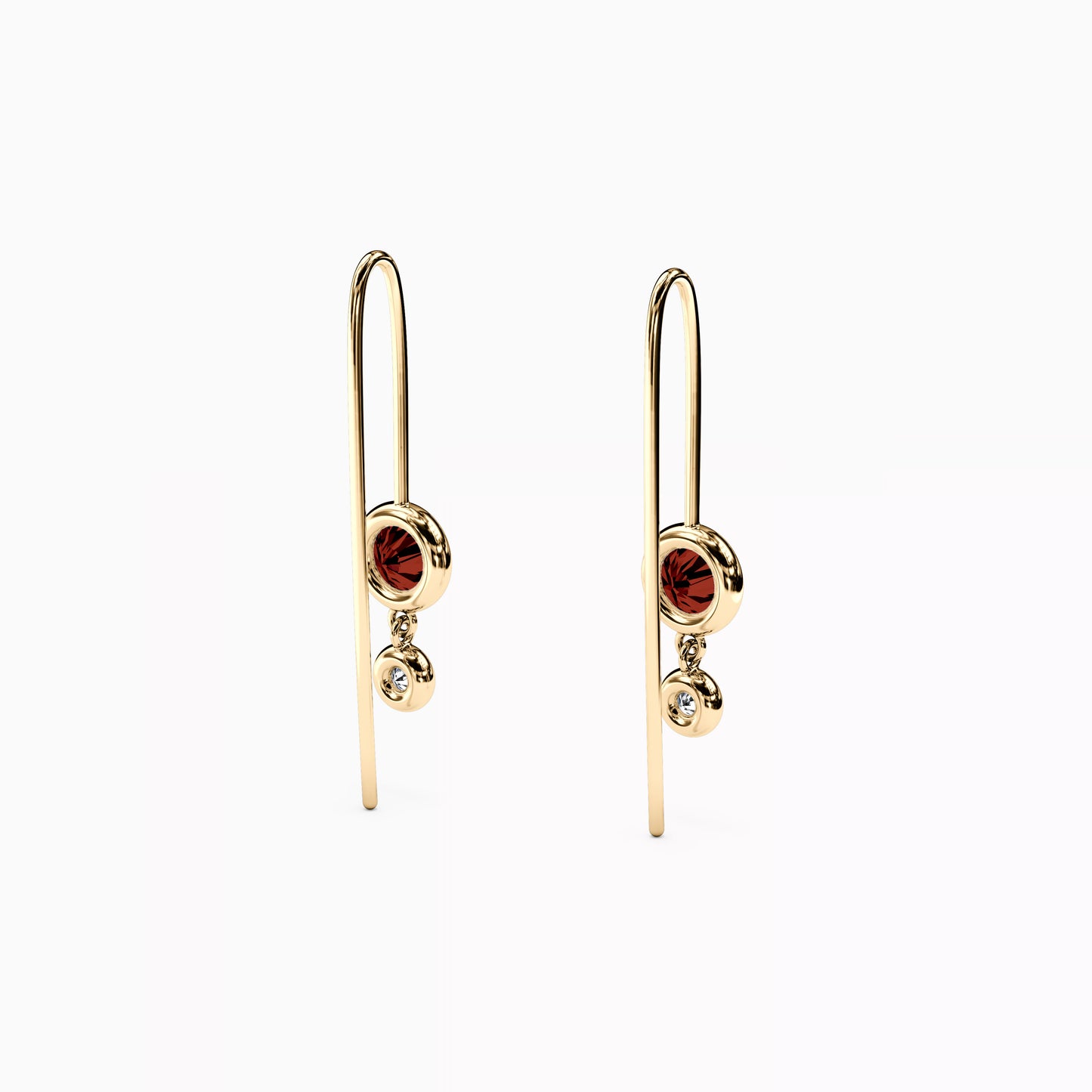Garnet & Diamond Bezel Drop Hook Earrings in 14K Gold