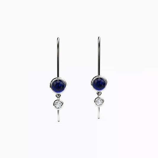 Sapphire & Diamond Bezel Drop Hook Earrings in 14K Gold