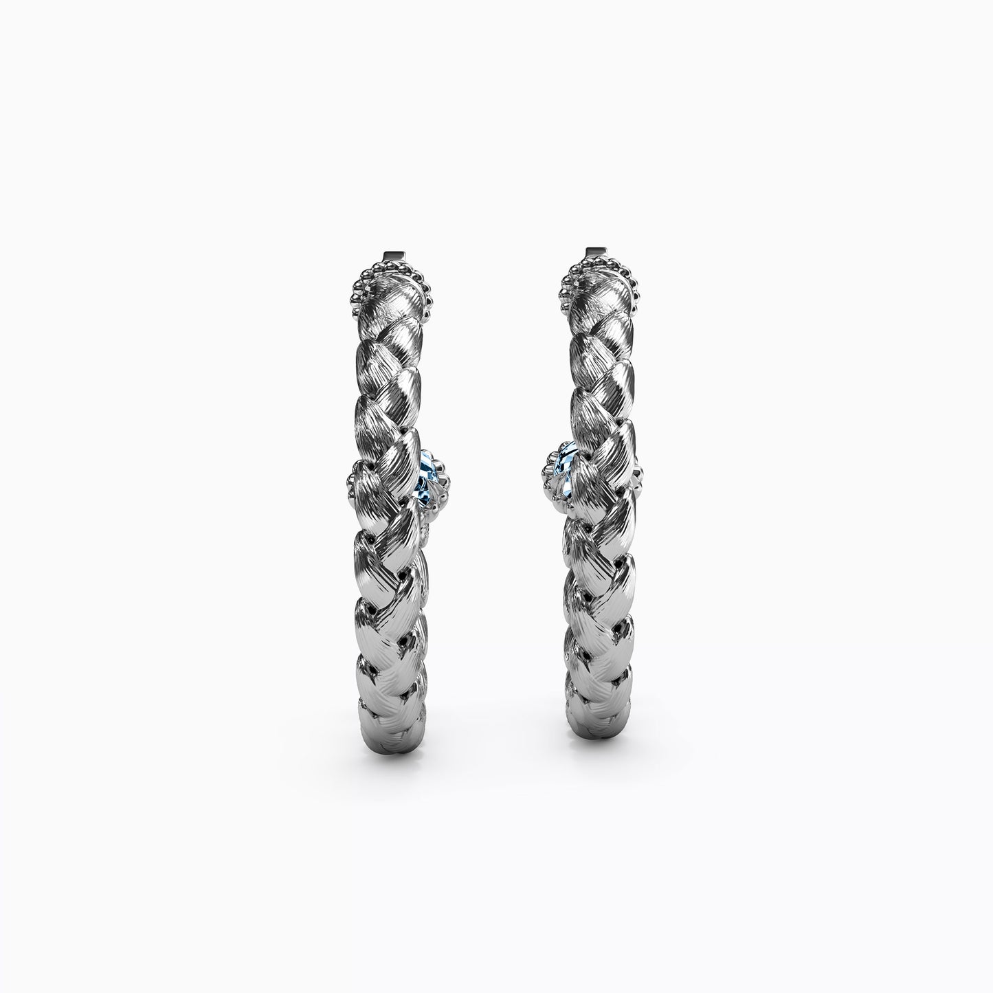 Swiss Blue Topaz Wheat Hoop Earrings in Sterling Silver